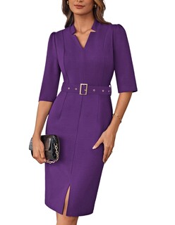 Foto 1 | Vestido De Trabajo Grace Karin Bodycon Xxl Con Cuello En V Y Manga 3/4, Morado - Venta Internacional.