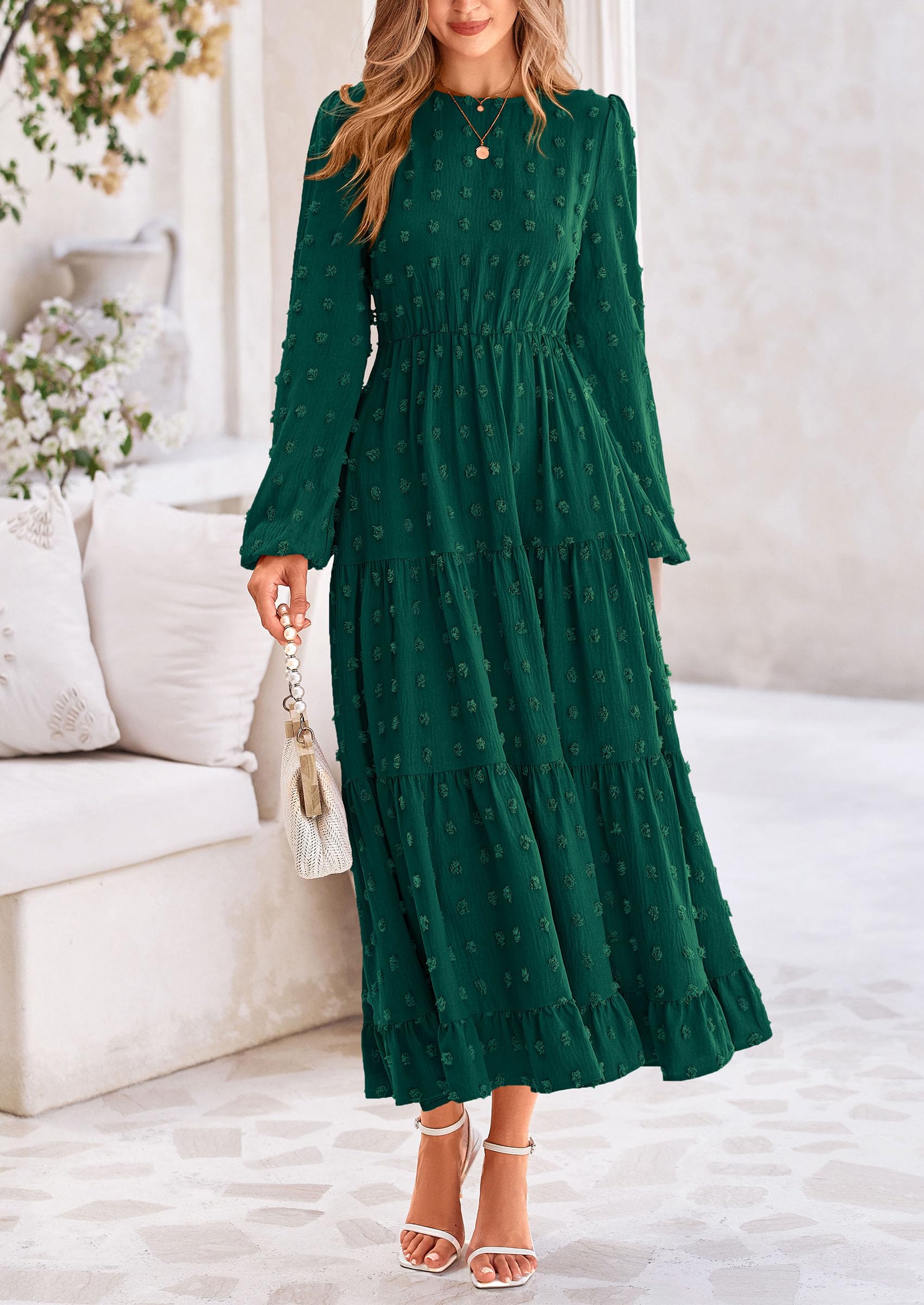 Foto 4 pulgar | Vestido Largo Prettygarden Para Mujer, Otoño, Primavera, Verde Oscuro, Xs - Venta Internacional.