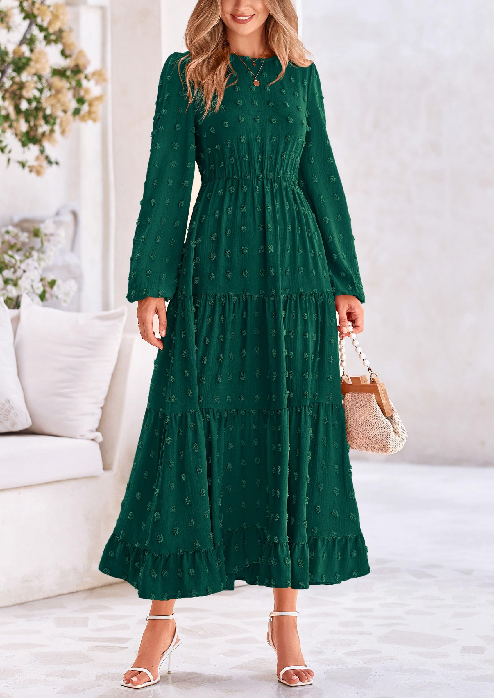Foto 5 pulgar | Vestido Largo Prettygarden Para Mujer, Otoño, Primavera, Verde Oscuro, Xs - Venta Internacional.