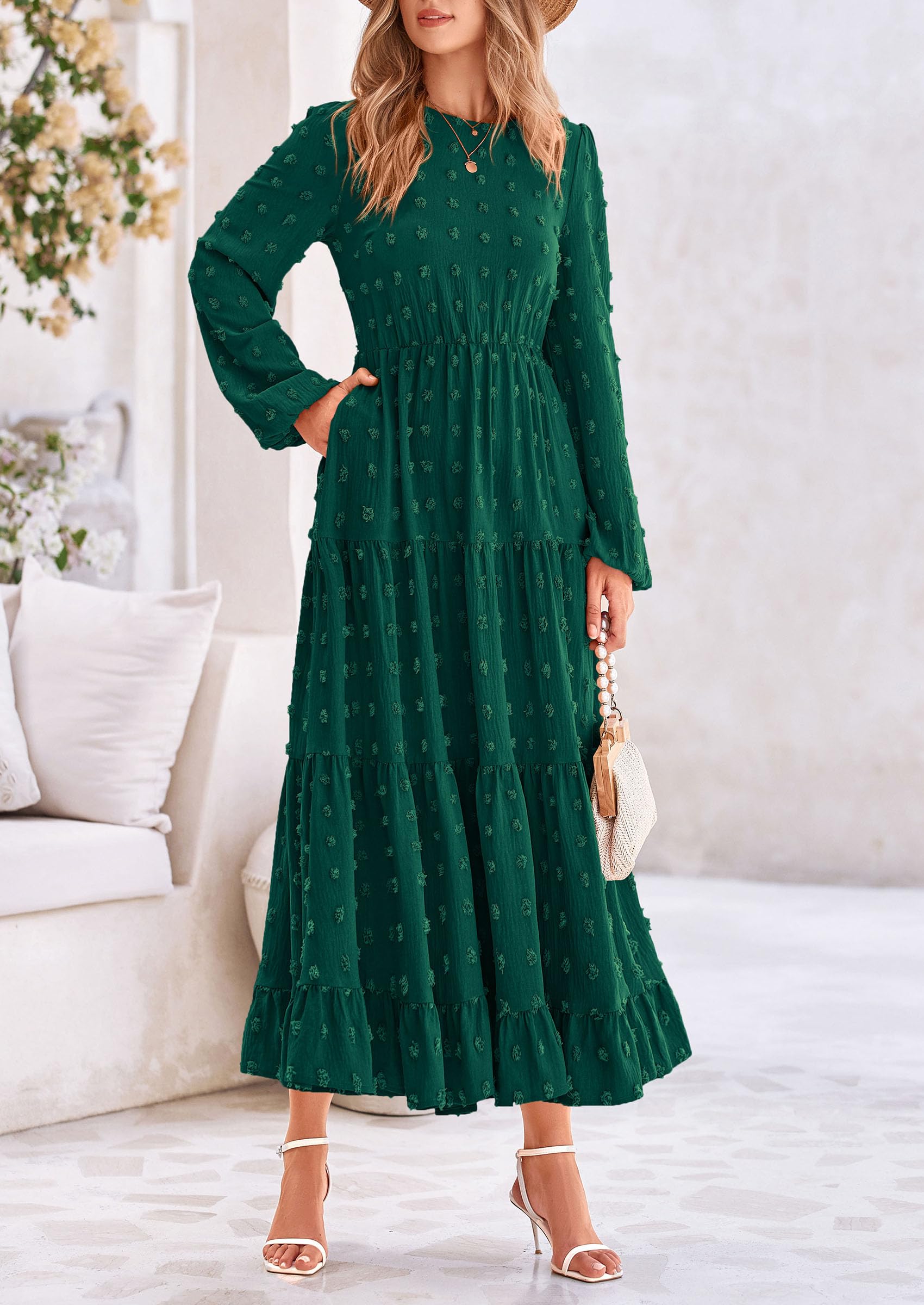Foto 5 | Vestido Largo Prettygarden Para Mujer, Otoño, Primavera, Verde Oscuro, Xs - Venta Internacional.
