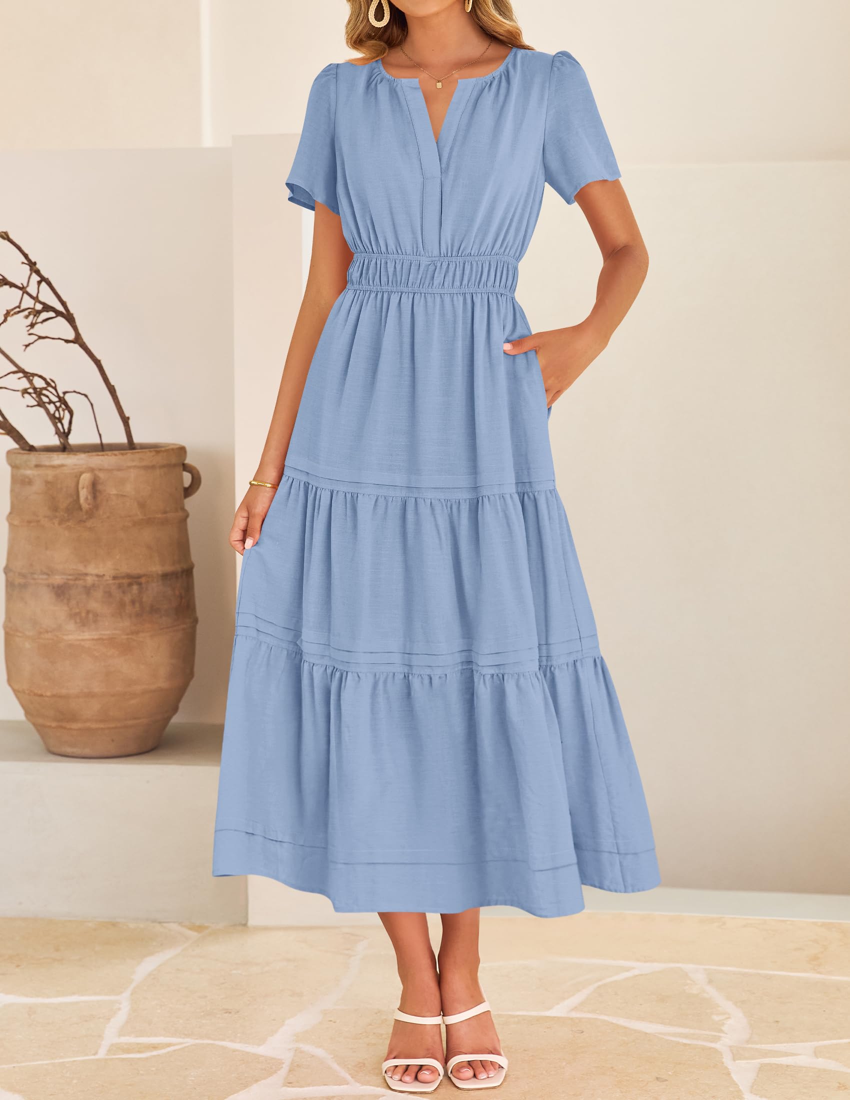 Foto 4 pulgar | Vestido Zesica Summer Casual Midi Para Mujer Azul Talla L - Venta Internacional.