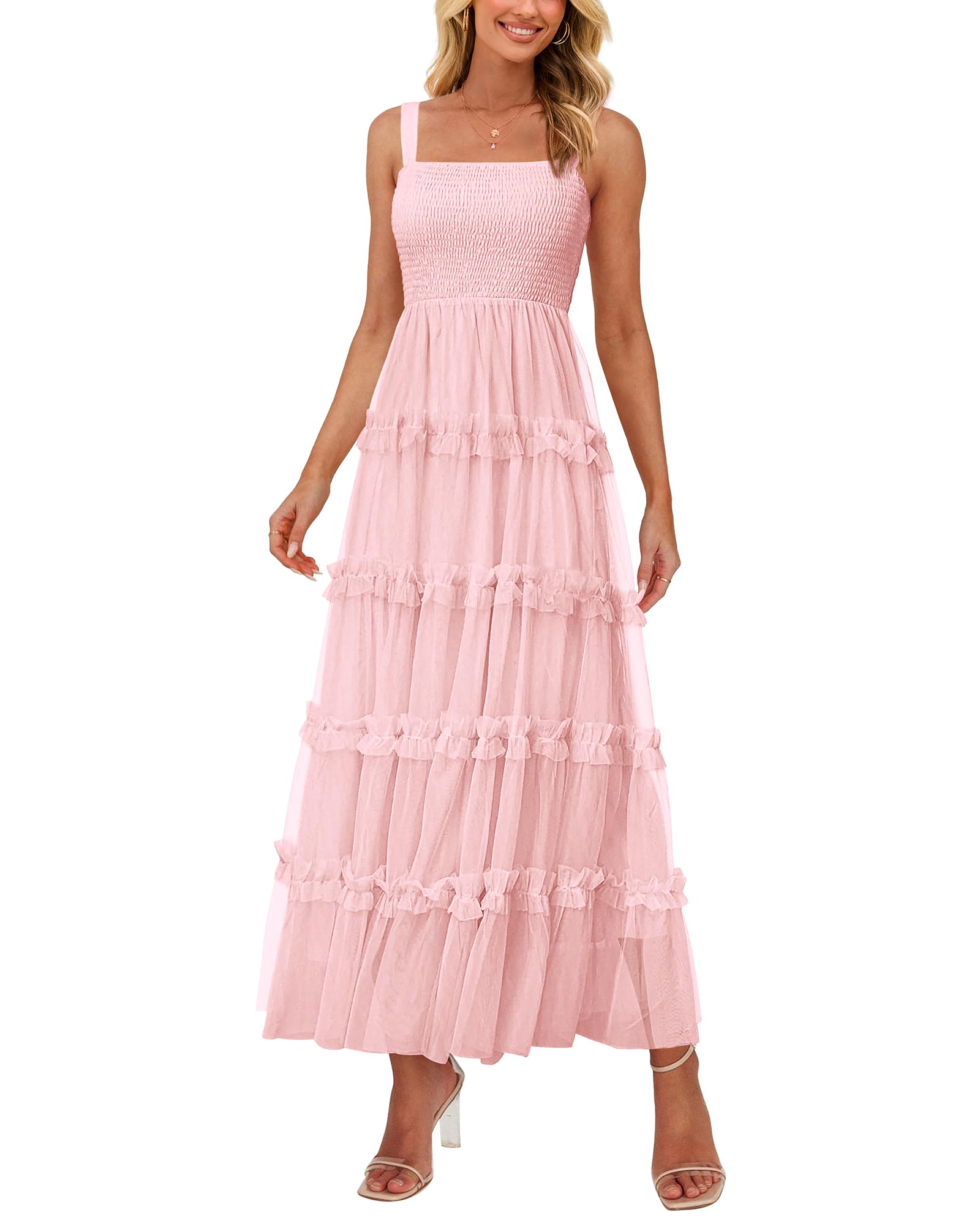 Foto 2 pulgar | Vestido Prettygarden de Verano sin Mangas Tul con Volantes para Mujer - Venta Internacional