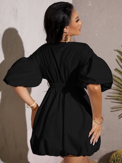 Foto 2 | Vestido Wdirara Cuello V Manga Abullonada Negro para Mujer - Venta Internacional