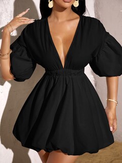 Foto 4 | Vestido Wdirara Cuello V Manga Abullonada Negro para Mujer - Venta Internacional