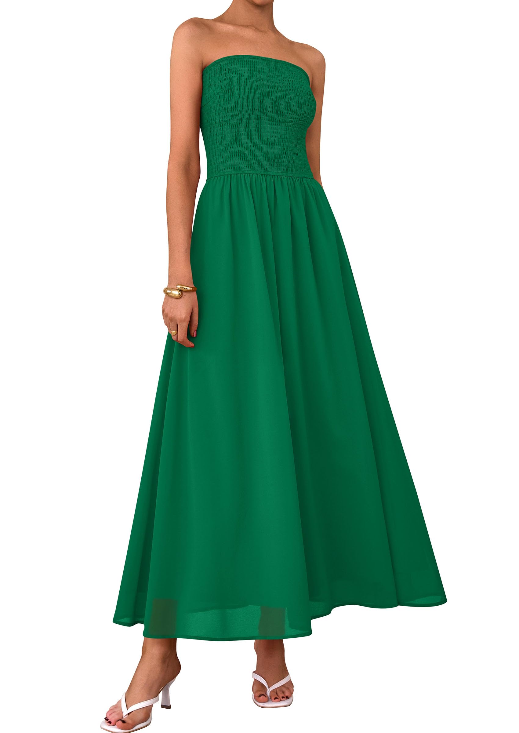 Vestido De Invitada De Boda Prettygarden Tube Top Maxi Verde Oscuro - Venta Internacional.