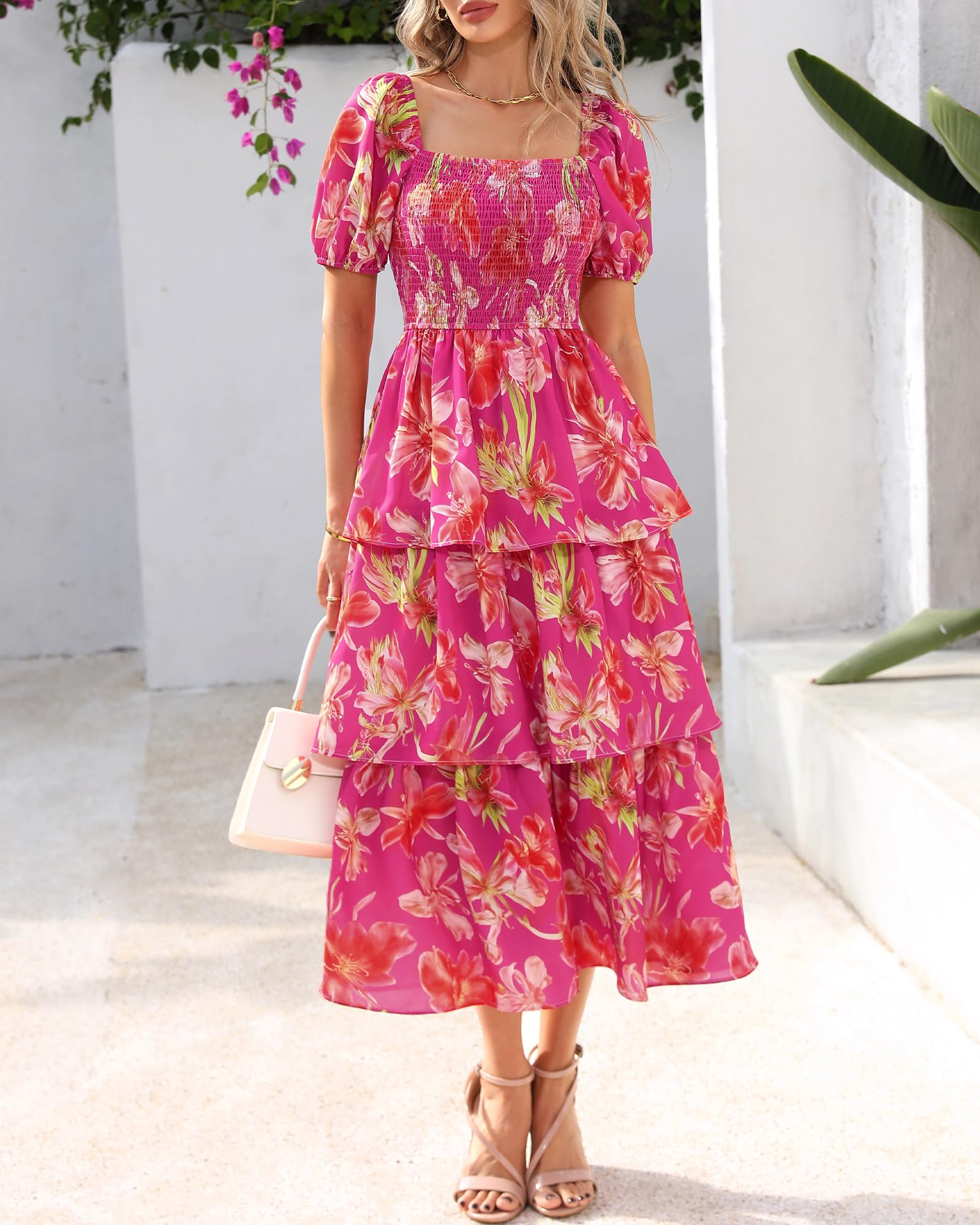 Foto 5 | Vestido Btfbm Para Mujer, Cuello Cuadrado, Manga Abullonada, Maxi Rojo - Venta Internacional.