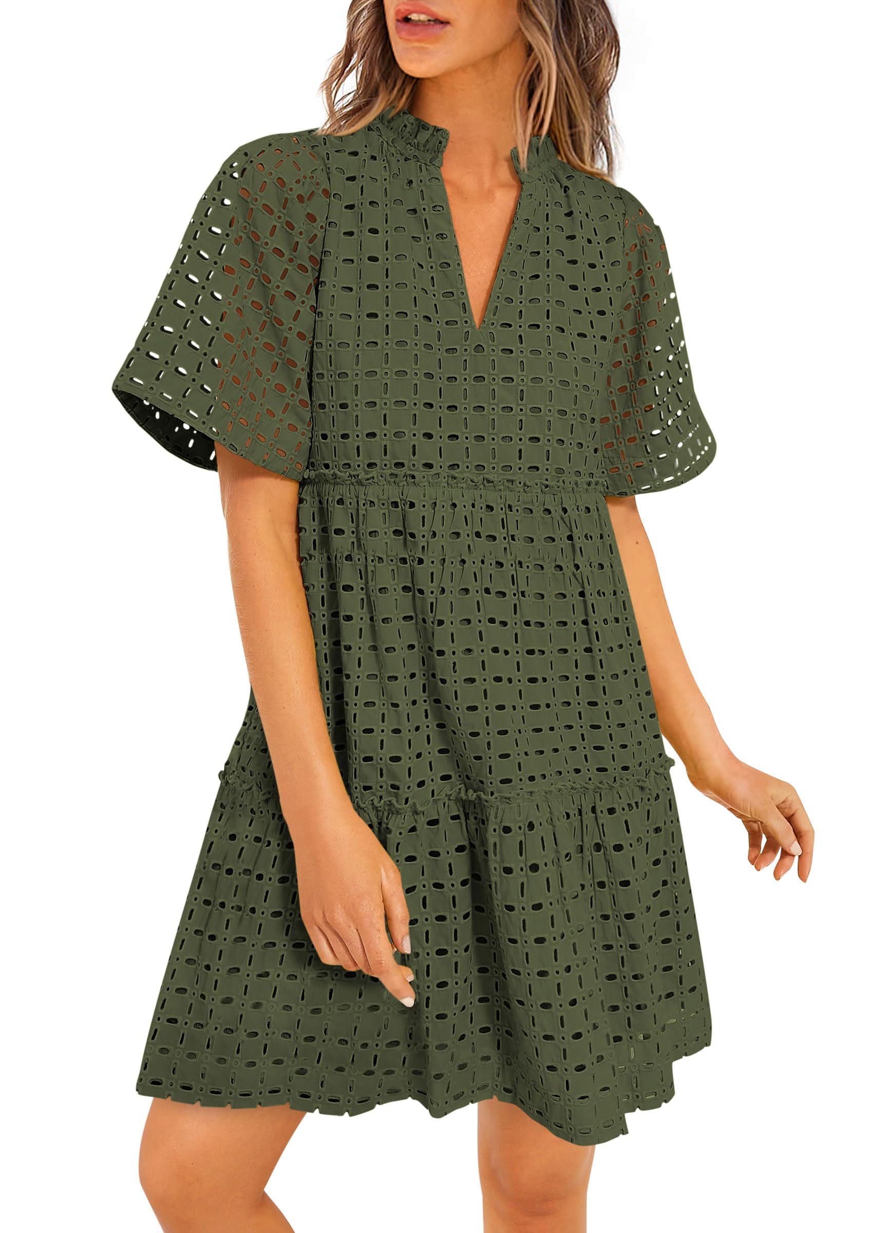 Foto 1 | Minivestido Prettygarden 2025 De Verano Con Cuello En V Y Ojales Huecos - Venta Internacional.