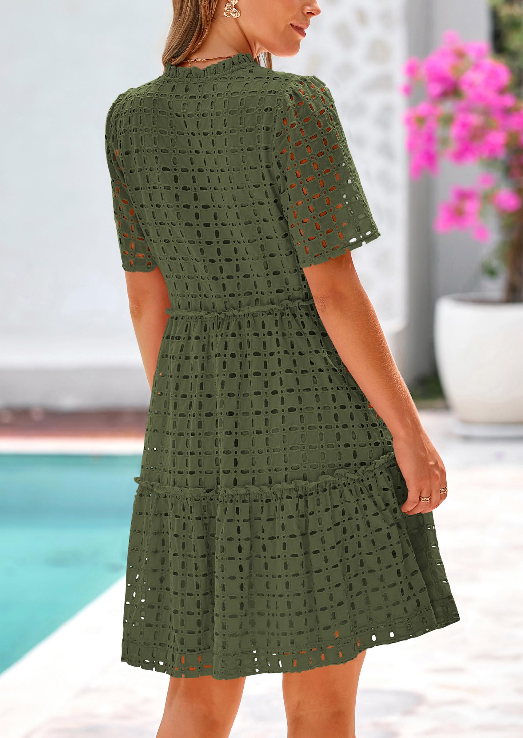 Foto 2 | Minivestido Prettygarden 2025 De Verano Con Cuello En V Y Ojales Huecos - Venta Internacional.