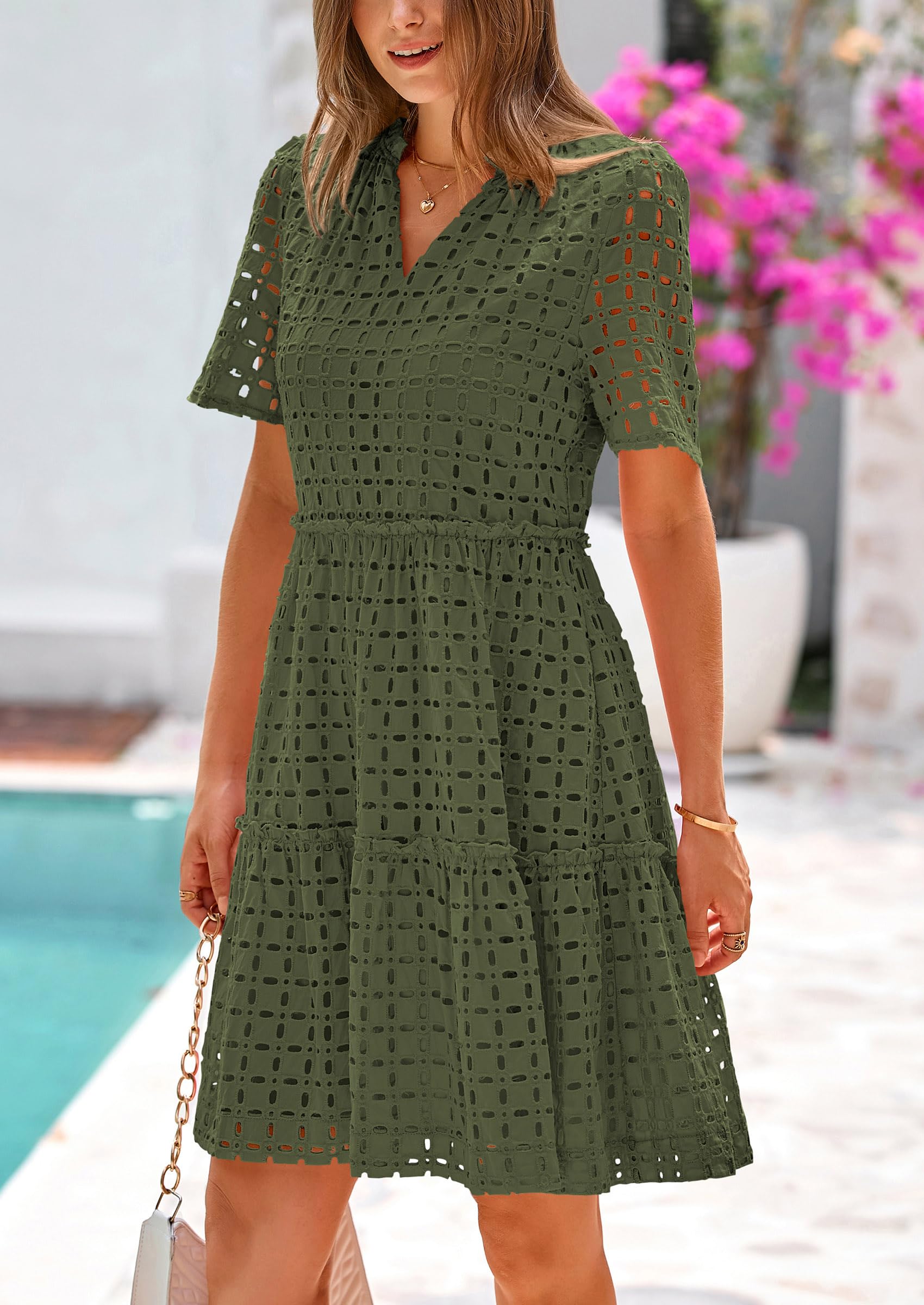 Foto 5 pulgar | Minivestido Prettygarden 2025 De Verano Con Cuello En V Y Ojales Huecos - Venta Internacional.