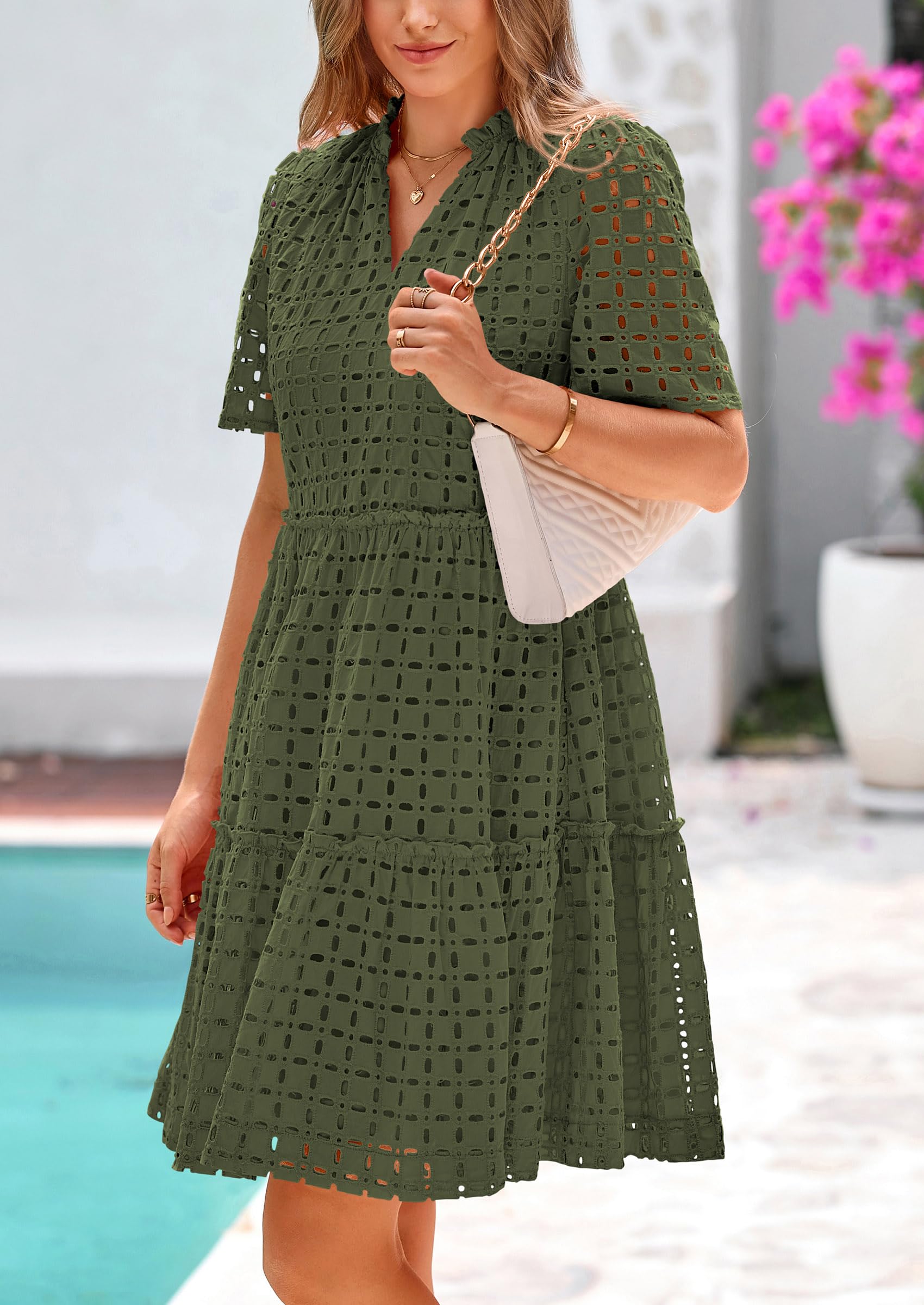 Foto 7 | Minivestido Prettygarden 2025 De Verano Con Cuello En V Y Ojales Huecos - Venta Internacional.
