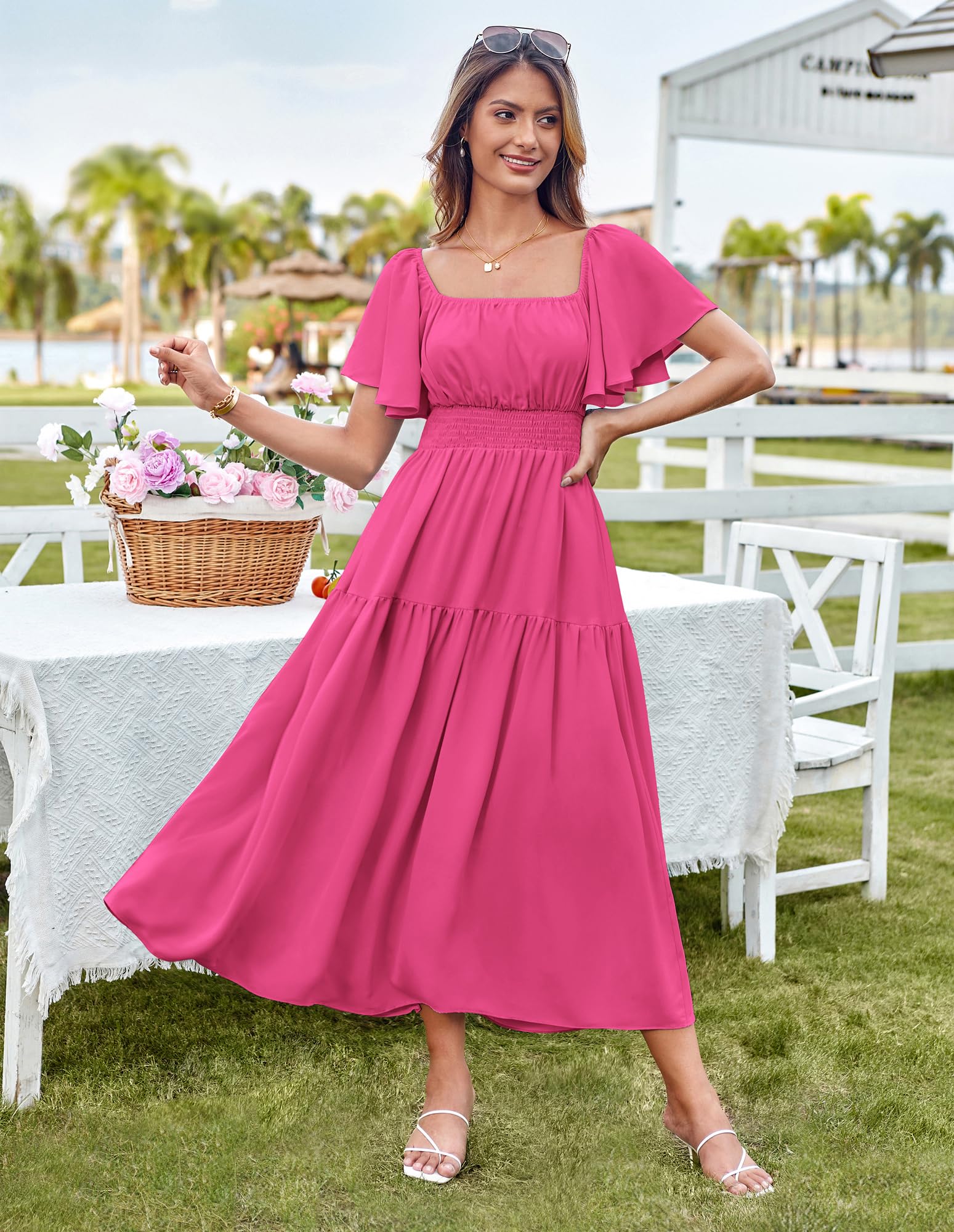 Foto 3 pulgar | Vestido Casual Grace Karin De Manga Corta Para Mujer, Midi, Rosa M - Venta Internacional.
