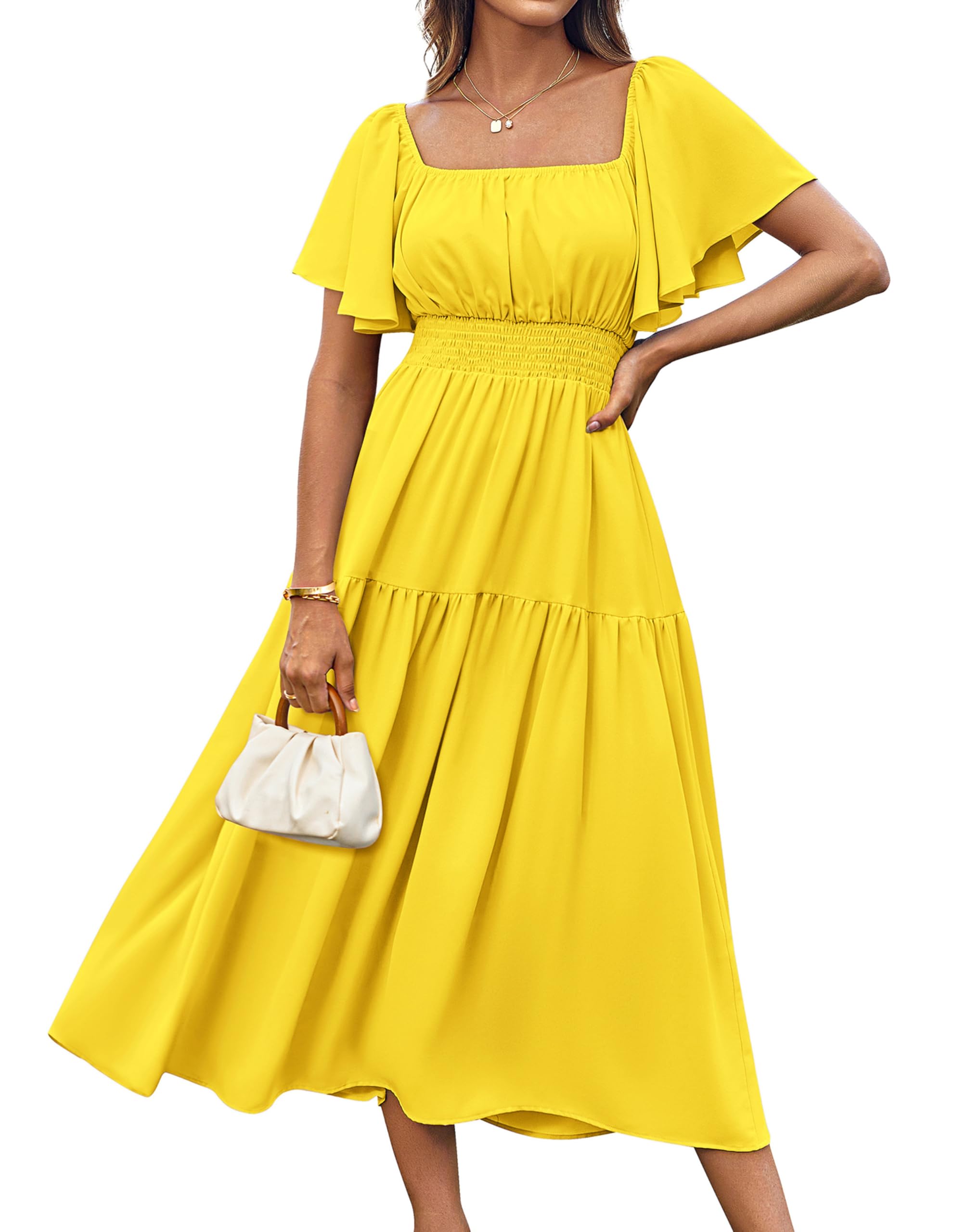Vestido Grace Karin, Casual, De Verano, Midi, Con Volantes, Amarillo Para Mujer - Venta Internacional.