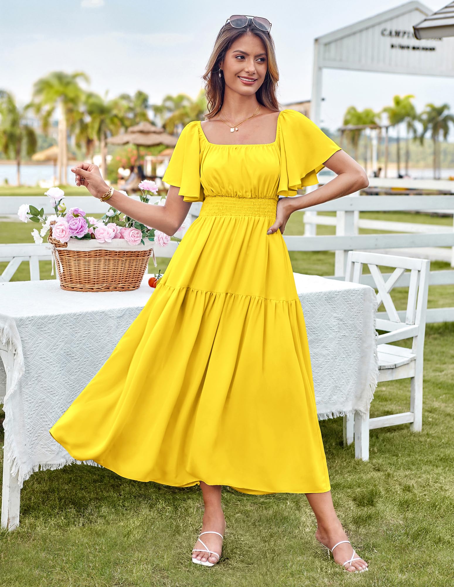 Foto 3 pulgar | Vestido Grace Karin, Casual, De Verano, Midi, Con Volantes, Amarillo Para Mujer - Venta Internacional.