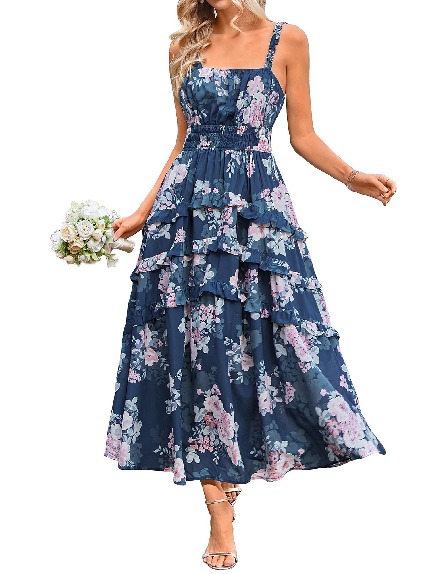 Foto 2 pulgar | Vestido Largo Grace Karin Verano 2025 Con Estampado Floral, Playa, Azul Marino - Venta Internacional.