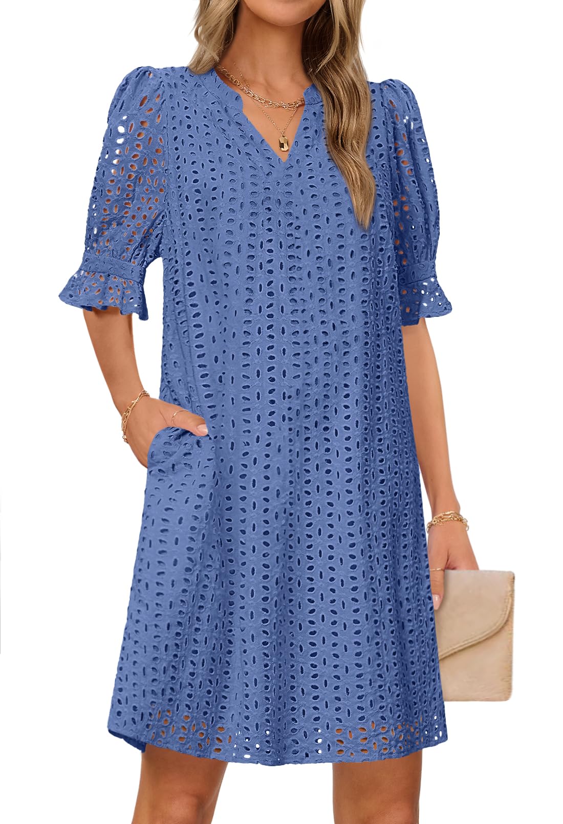 Minivestido Merokeety 2025 De Verano De Manga Corta Con Cuello En V Para Mujer - Venta Internacional.