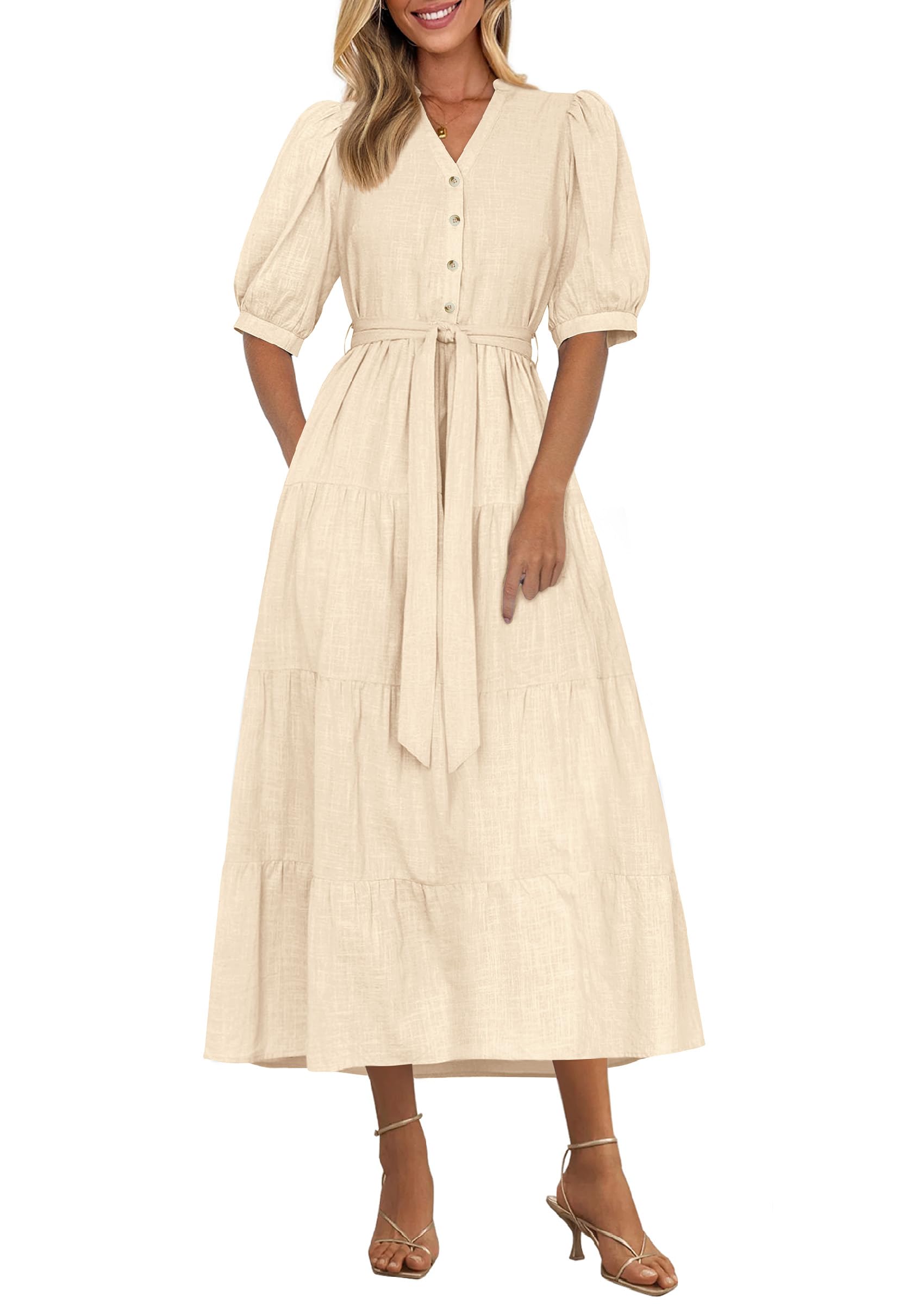 Vestido Midi Prettygarden Para Mujer, Verano 2025, Cuello En V Con Bolsillos - Venta Internacional.