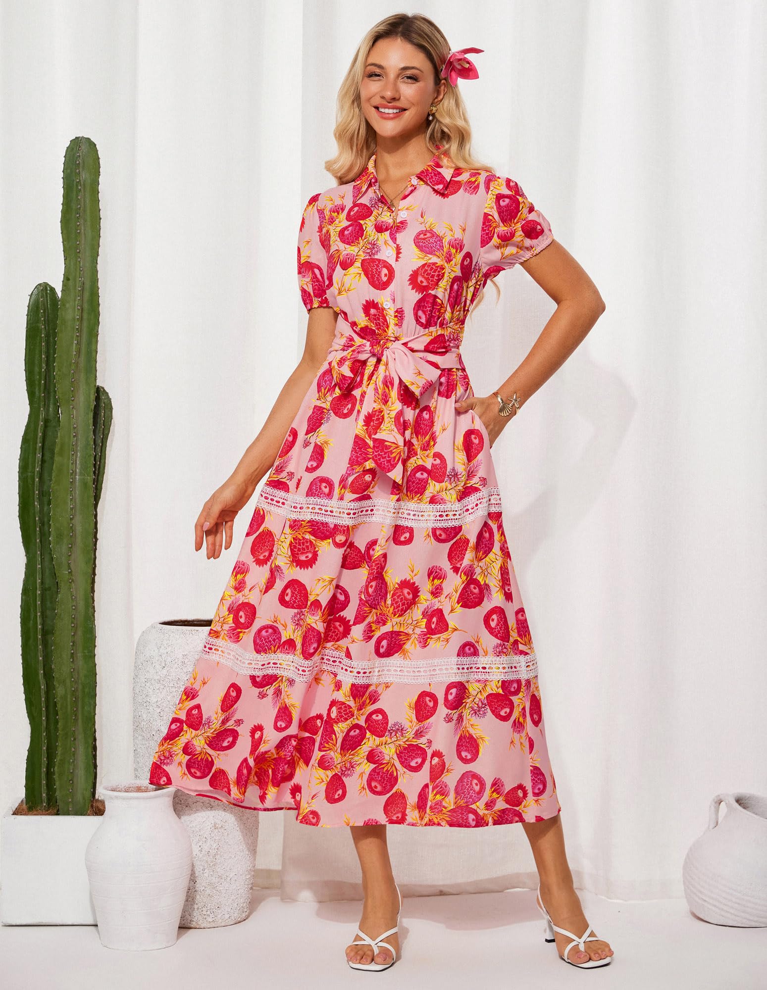 Foto 6 | Vestido Grace Karin Con Estampado Floral Y Fluido, Línea A, Maxi Con Bolsillo Para Mujer - Venta Internacional.
