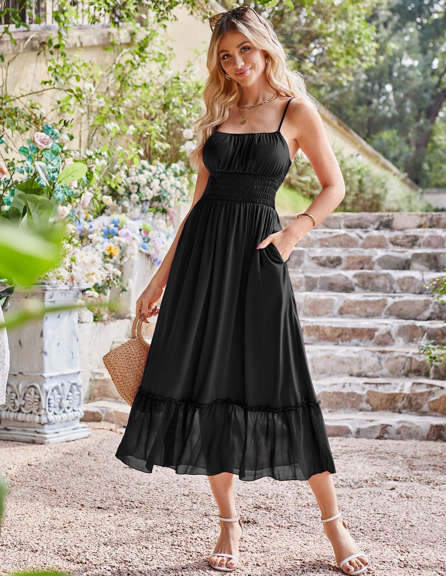 Foto 3 pulgar | Vestido De Playa De Verano Grace Karin Maxi Con Tirantes Finos Fruncidos - Venta Internacional.