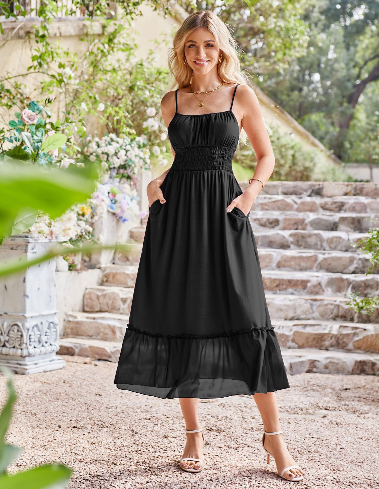 Foto 8 pulgar | Vestido De Playa De Verano Grace Karin Maxi Con Tirantes Finos Fruncidos - Venta Internacional.