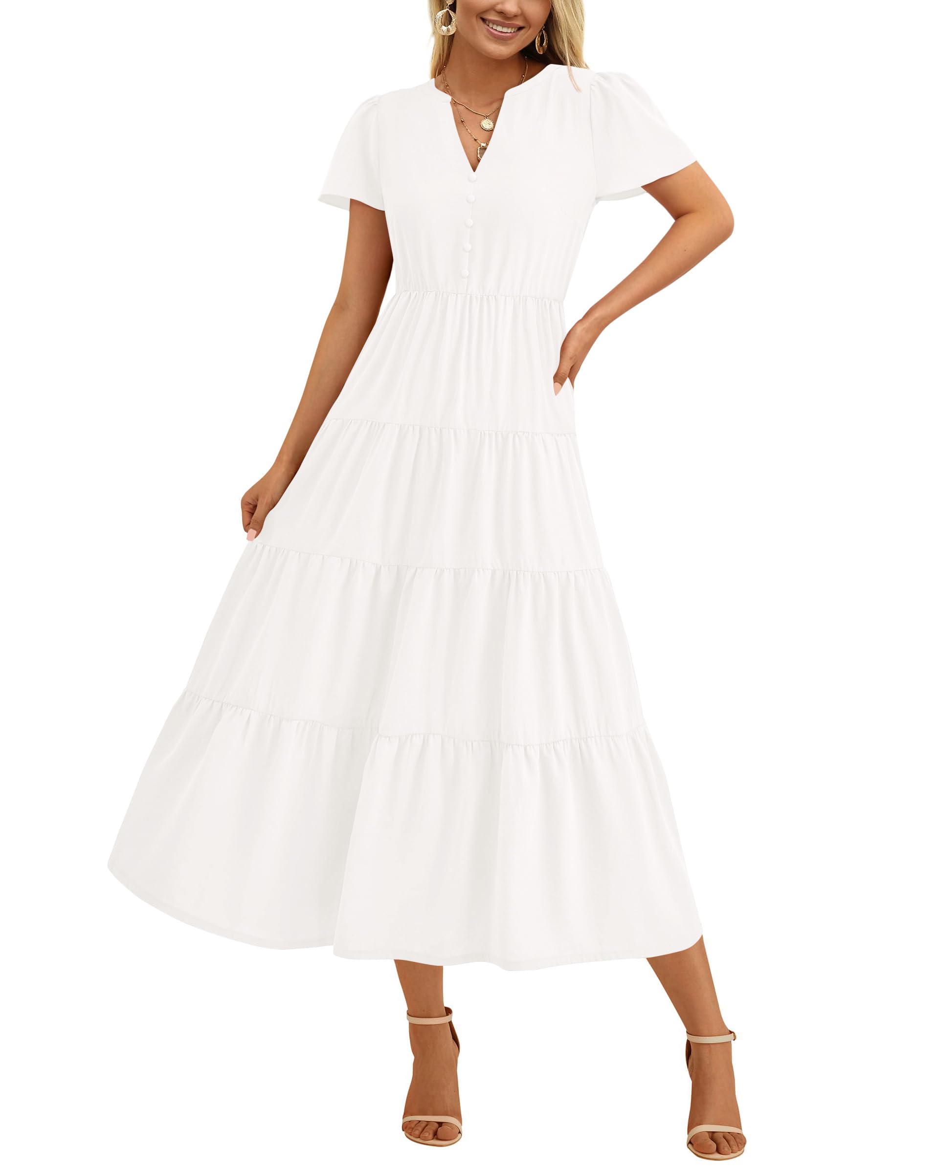 Foto 2 pulgar | Vestido Midi Manga Corta Prettygarden para Mujer- Venta Internacional