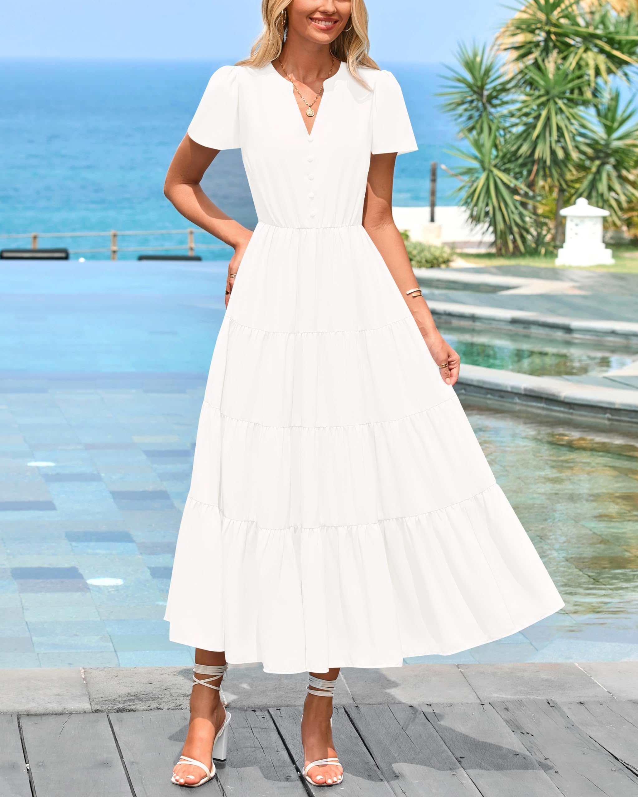 Foto 3 pulgar | Vestido Midi Manga Corta Prettygarden para Mujer- Venta Internacional