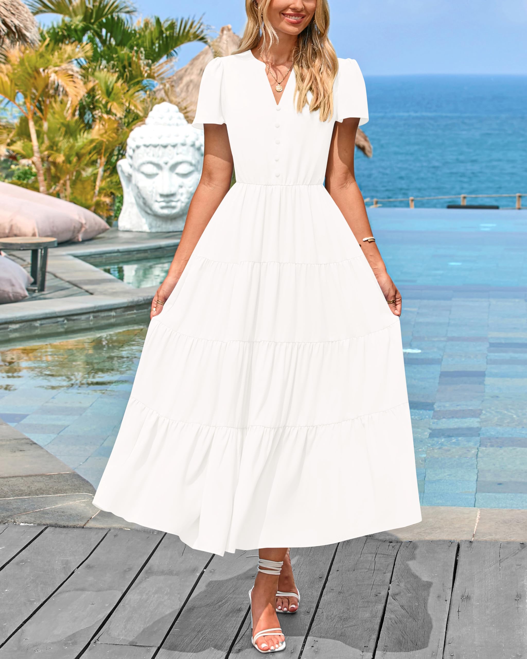 Foto 4 pulgar | Vestido Midi Manga Corta Prettygarden para Mujer- Venta Internacional