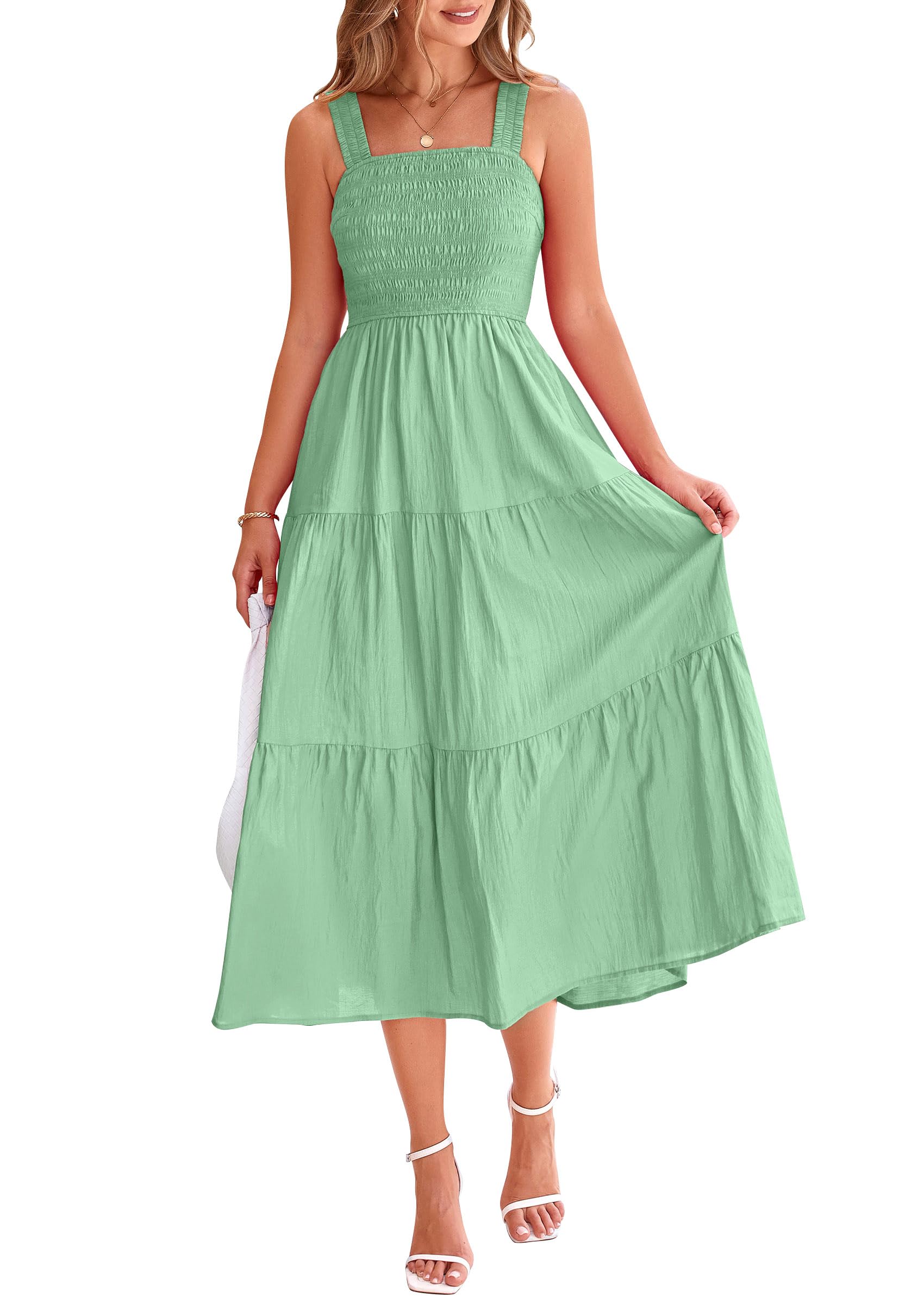 Foto 2 pulgar | Vestido Prettygarden Para Mujer, A Media Pierna, Fruncido, Color Verde Alubia - Venta Internacional.