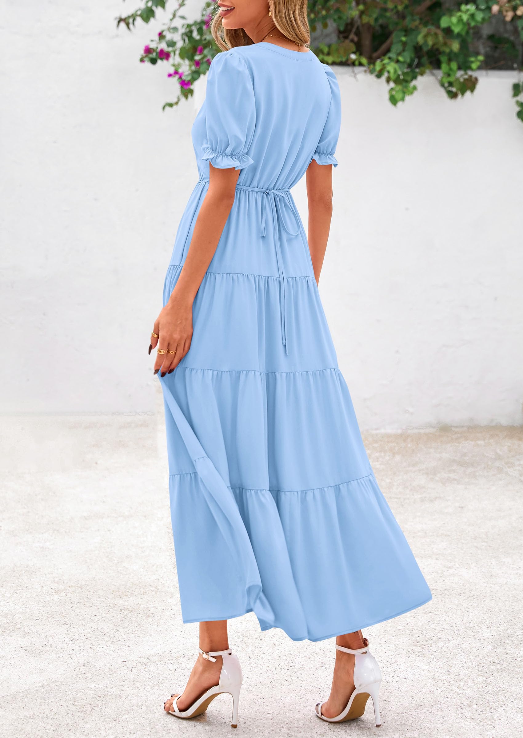 Foto 3 pulgar | Vestido Midi Prettygarden Para Mujer, Casual, Verano 2025, Azul Claro - Venta Internacional.