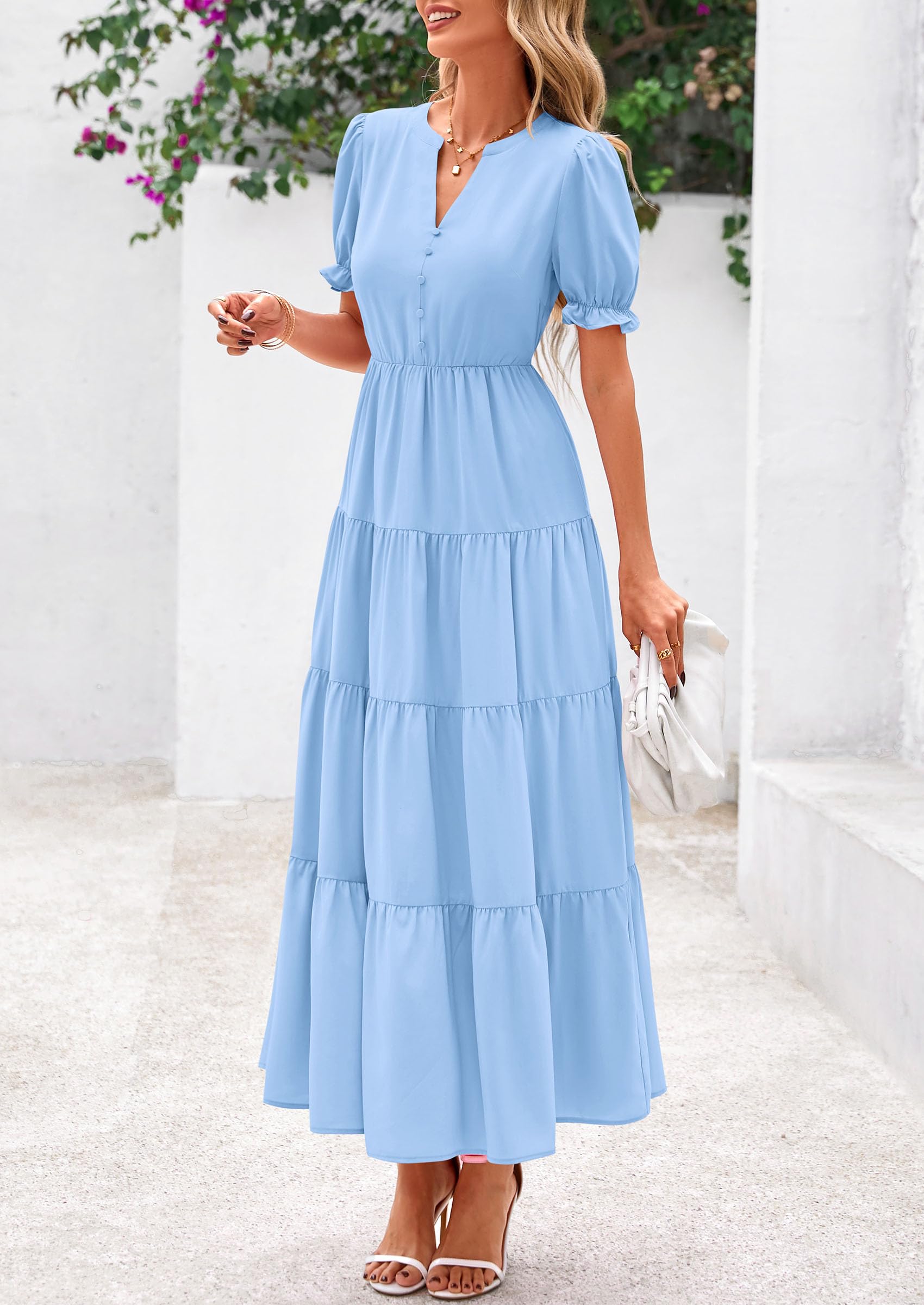 Foto 4 | Vestido Midi Prettygarden Para Mujer, Casual, Verano 2025, Azul Claro - Venta Internacional.