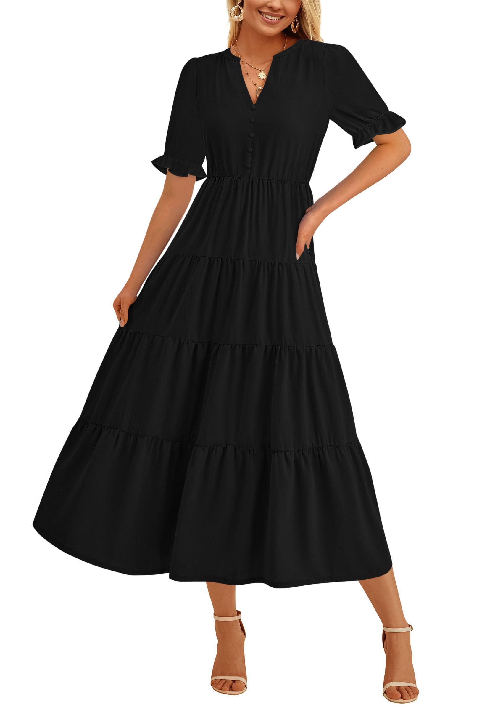 Foto 2 pulgar | Vestido Midi Prettygarden Para Mujer, Casual, Verano 2025, Negro - Venta Internacional.