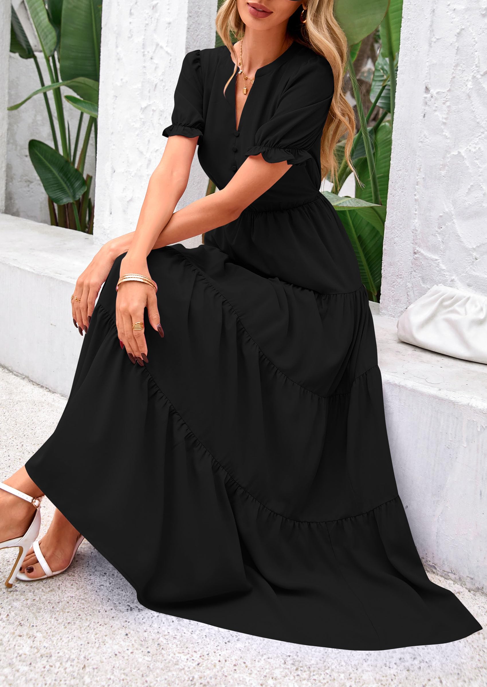 Foto 8 pulgar | Vestido Midi Prettygarden Para Mujer, Casual, Verano 2025, Negro - Venta Internacional.
