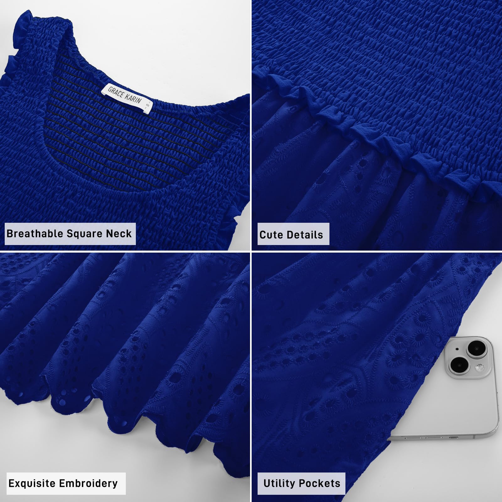 Foto 6 pulgar | Vestido Grace Karin 2025 Para Mujer, Cuello Cuadrado, Casual, Azul S - Venta Internacional.