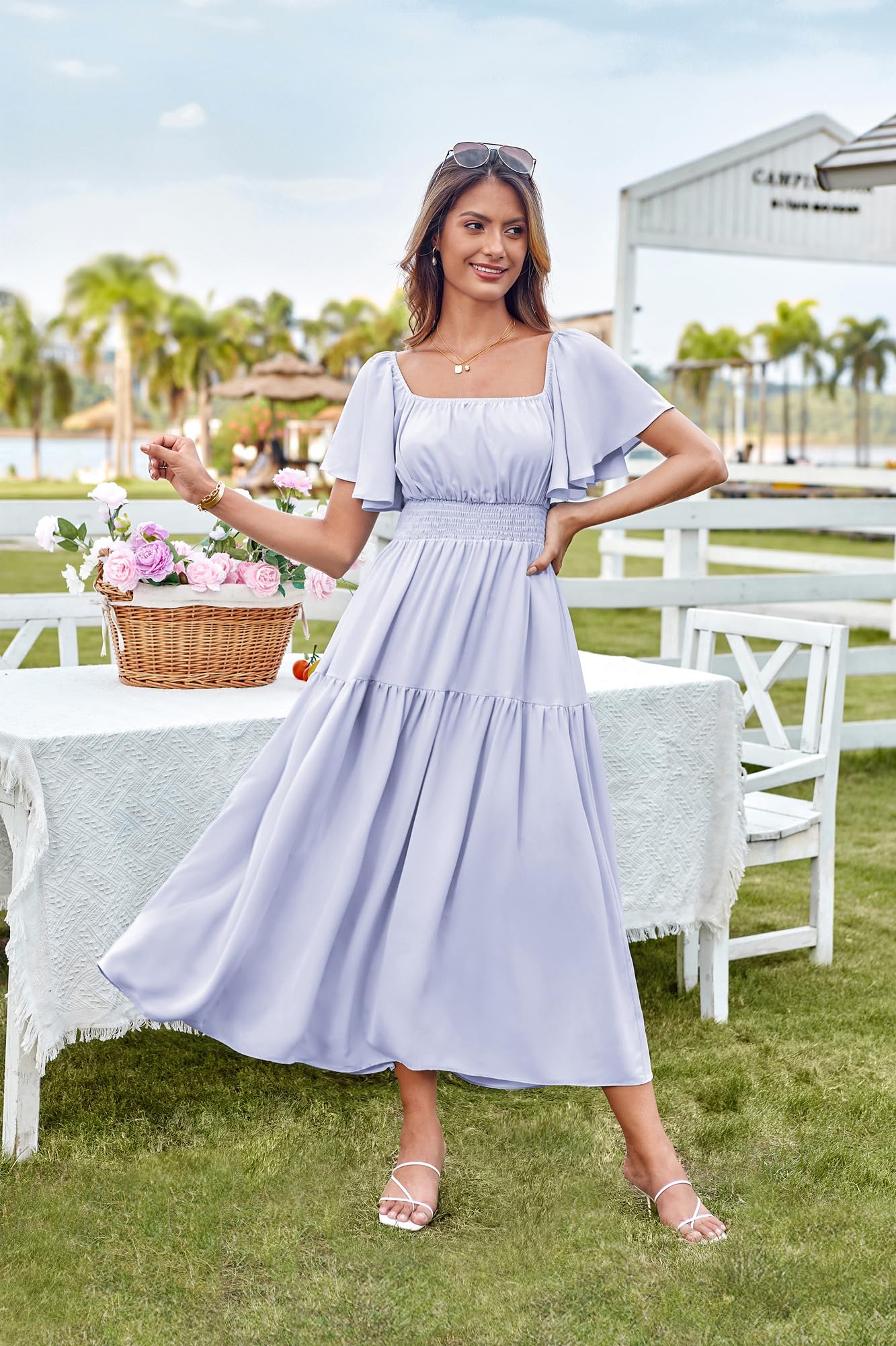 Foto 3 pulgar | Vestido Midi Grace Karin Con Volantes, Manga Corta, Cuello Cuadrado, Morado - Venta Internacional.