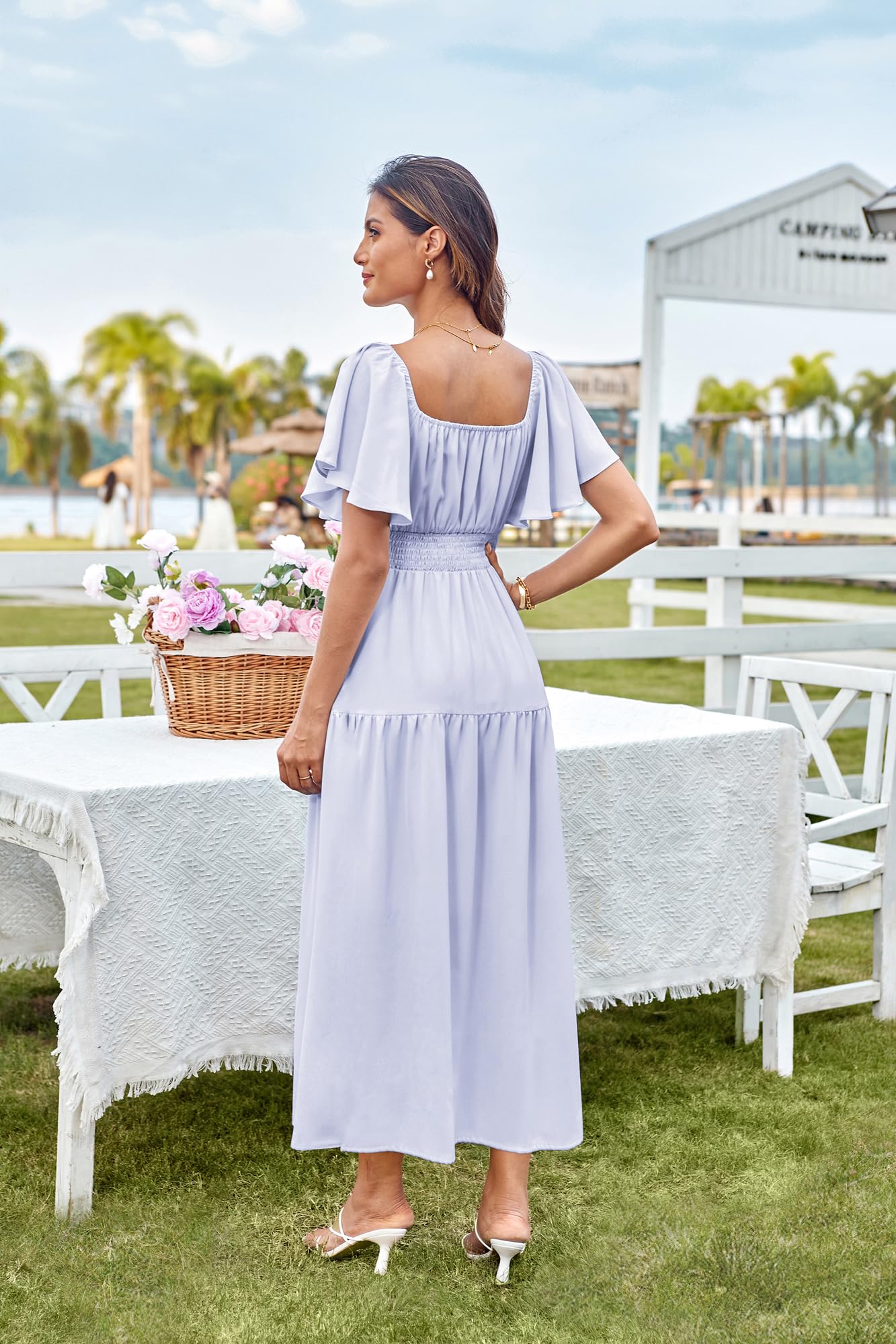 Foto 4 pulgar | Vestido Midi Grace Karin Con Volantes, Manga Corta, Cuello Cuadrado, Morado - Venta Internacional.