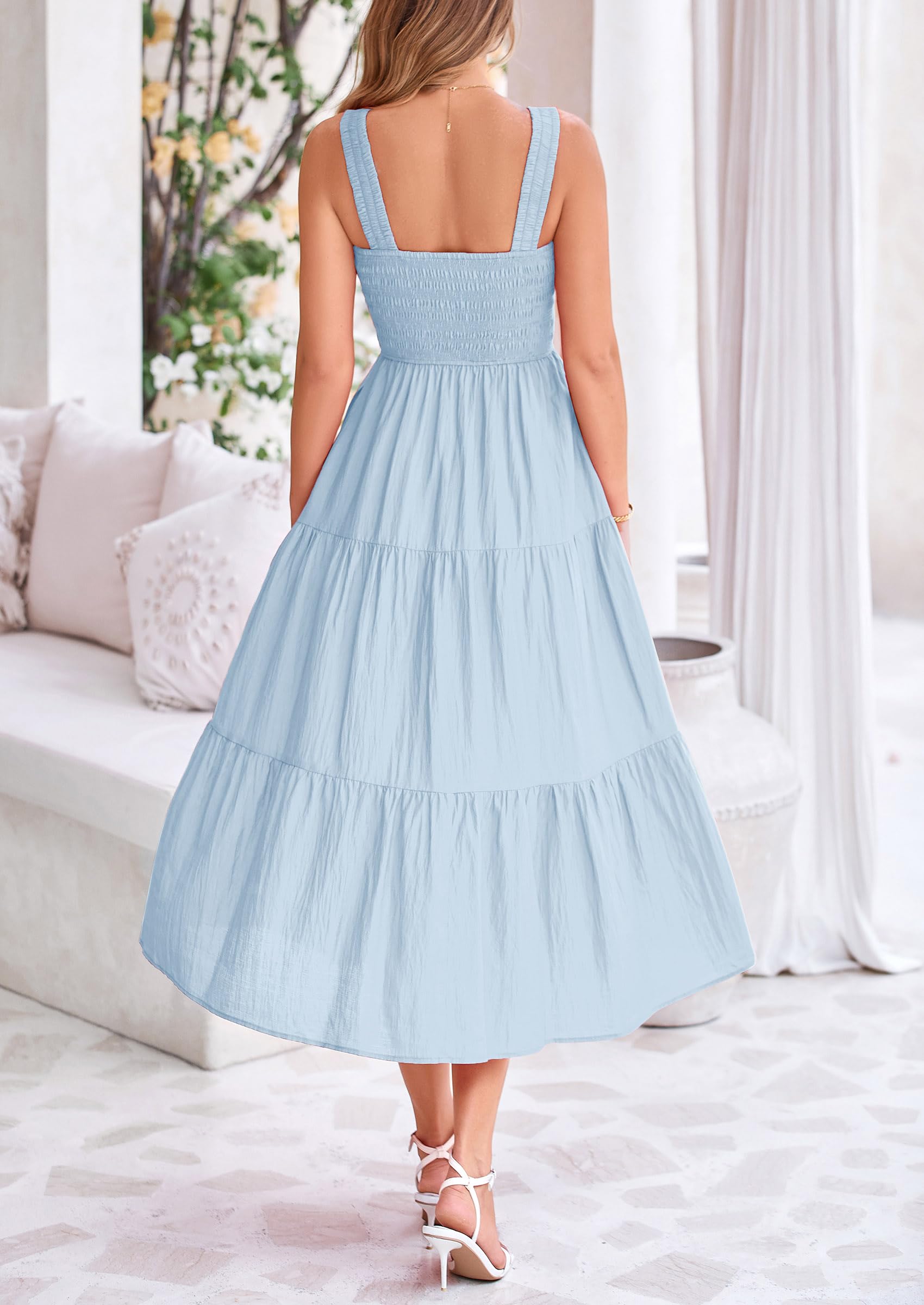 Foto 2 | Vestido Prettygarden Para Mujer, A Media Pierna, De Verano, Azul Claro, Xxl - Venta Internacional.