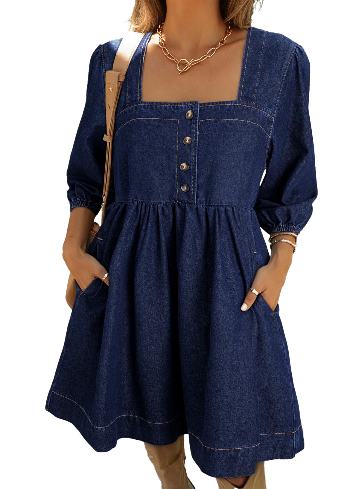 Foto 2 pulgar | Vestido Vaquero Sidefeel Primavera/verano Con Manga 3/4 Para Mujer - Venta Internacional.