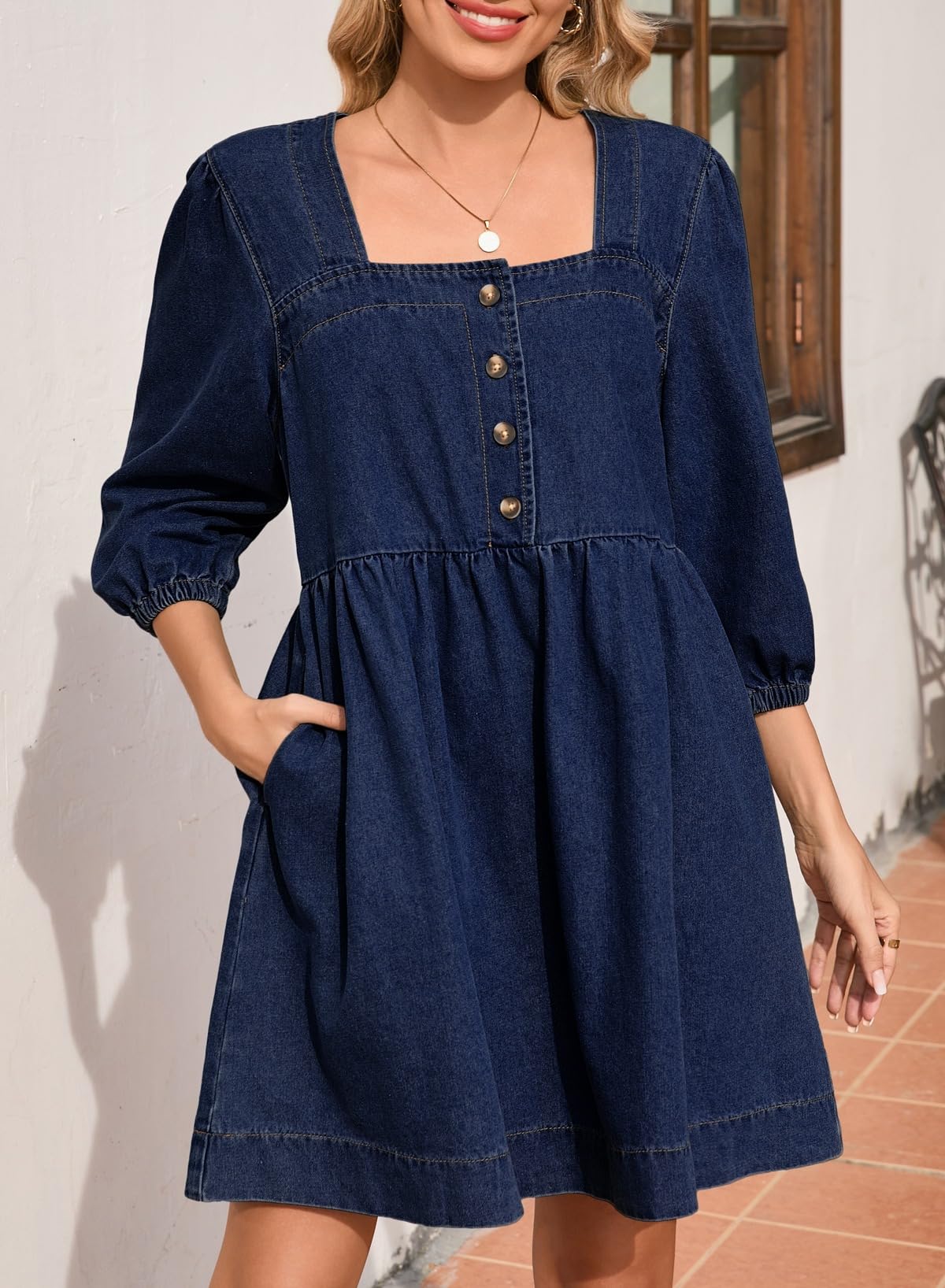 Foto 5 pulgar | Vestido Vaquero Sidefeel Primavera/verano Con Manga 3/4 Para Mujer - Venta Internacional.