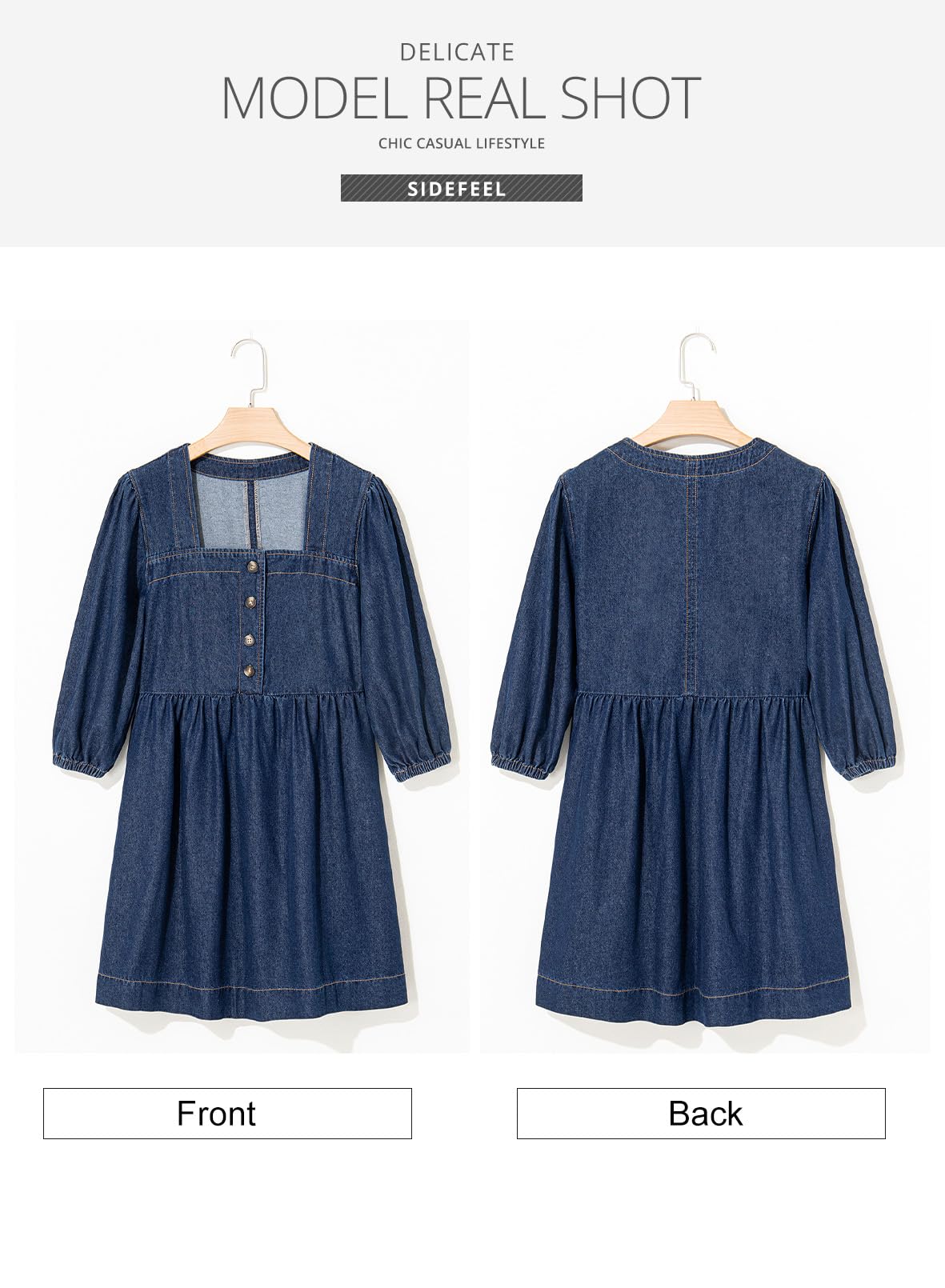 Foto 7 | Vestido Vaquero Sidefeel Primavera/verano Con Manga 3/4 Para Mujer - Venta Internacional.