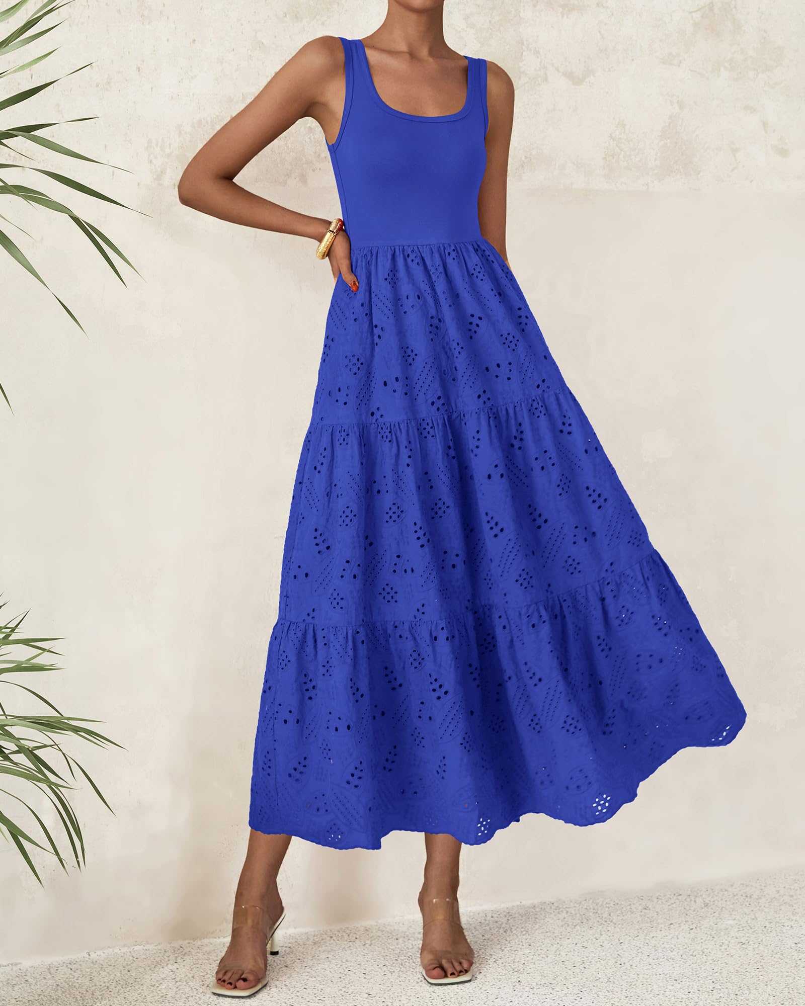 Foto 2 | Vestido Btfbm Para Mujer Con Ojales De Verano, Midi, Sin Mangas, Azul Brillante - Venta Internacional.