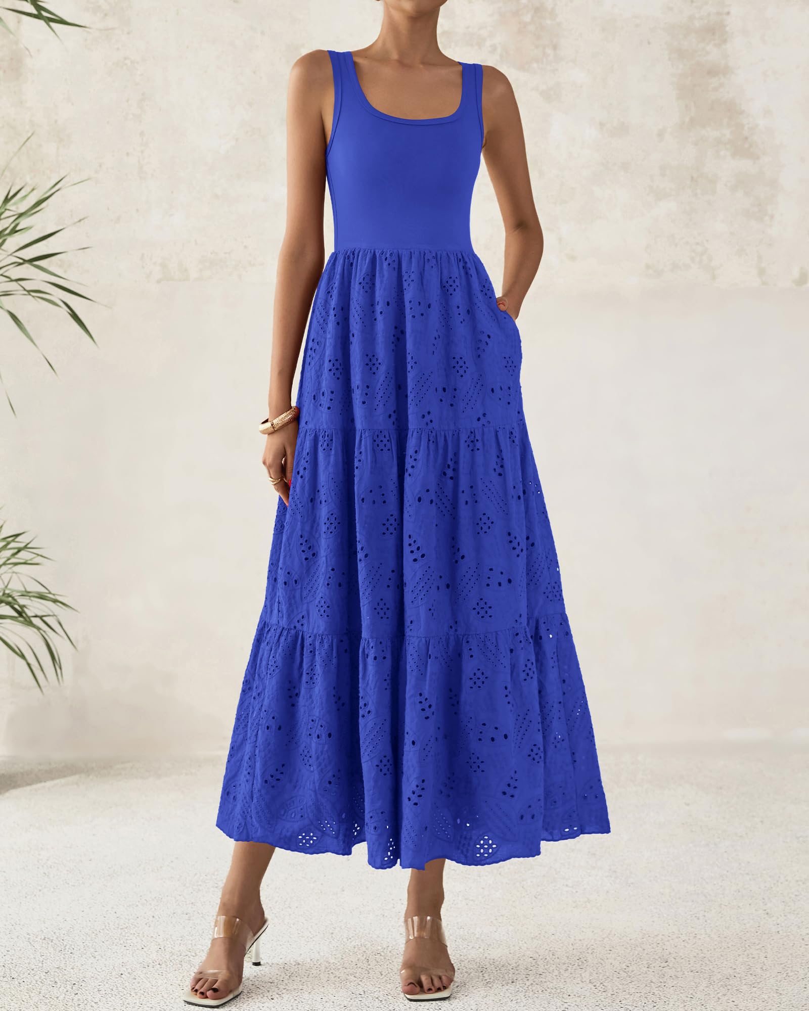 Foto 4 pulgar | Vestido Btfbm Para Mujer Con Ojales De Verano, Midi, Sin Mangas, Azul Brillante - Venta Internacional.