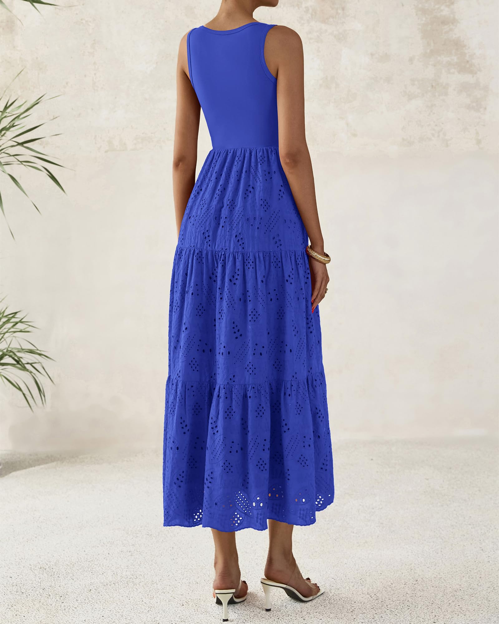 Foto 5 pulgar | Vestido Btfbm Para Mujer Con Ojales De Verano, Midi, Sin Mangas, Azul Brillante - Venta Internacional.