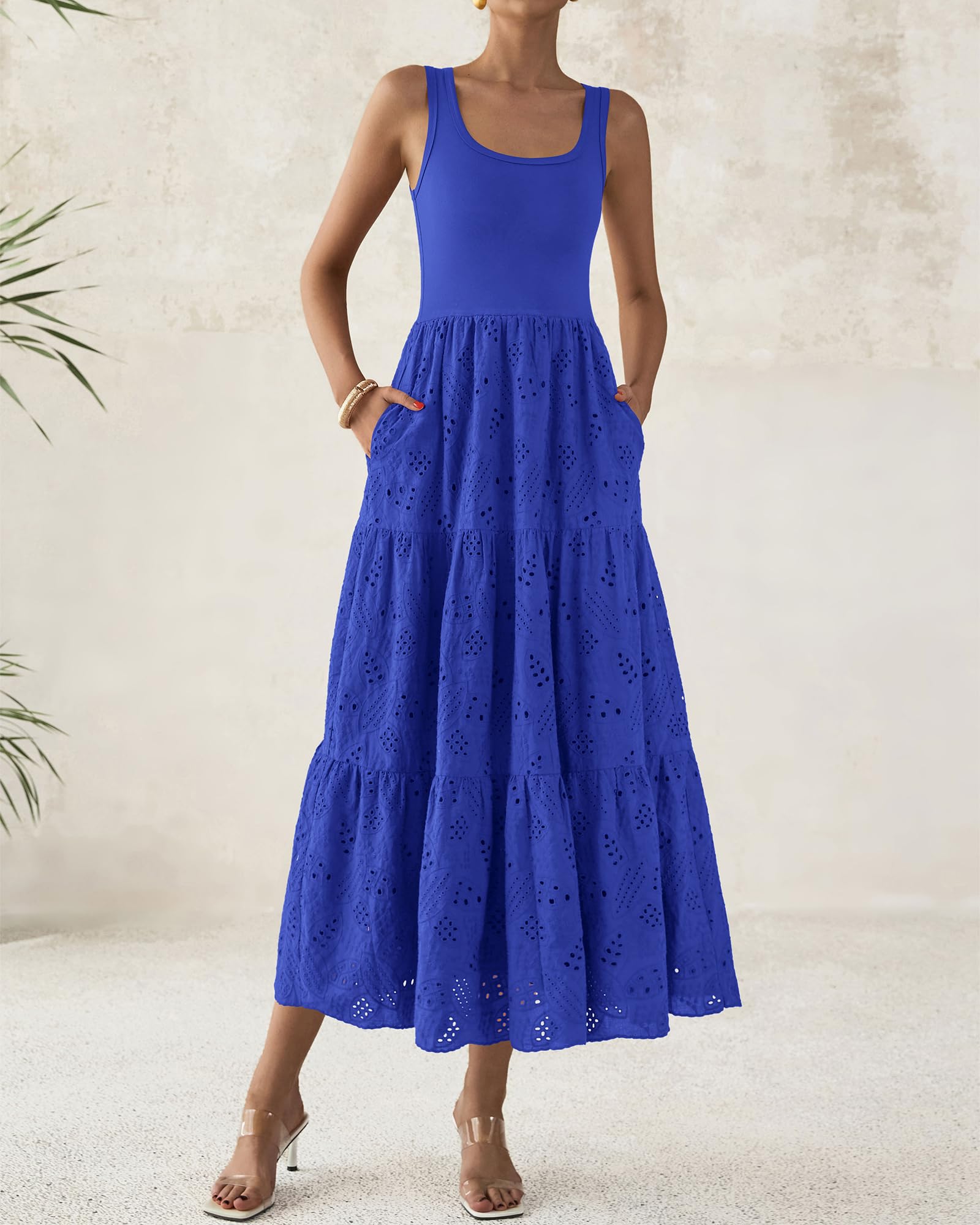 Foto 6 pulgar | Vestido Btfbm Para Mujer Con Ojales De Verano, Midi, Sin Mangas, Azul Brillante - Venta Internacional.
