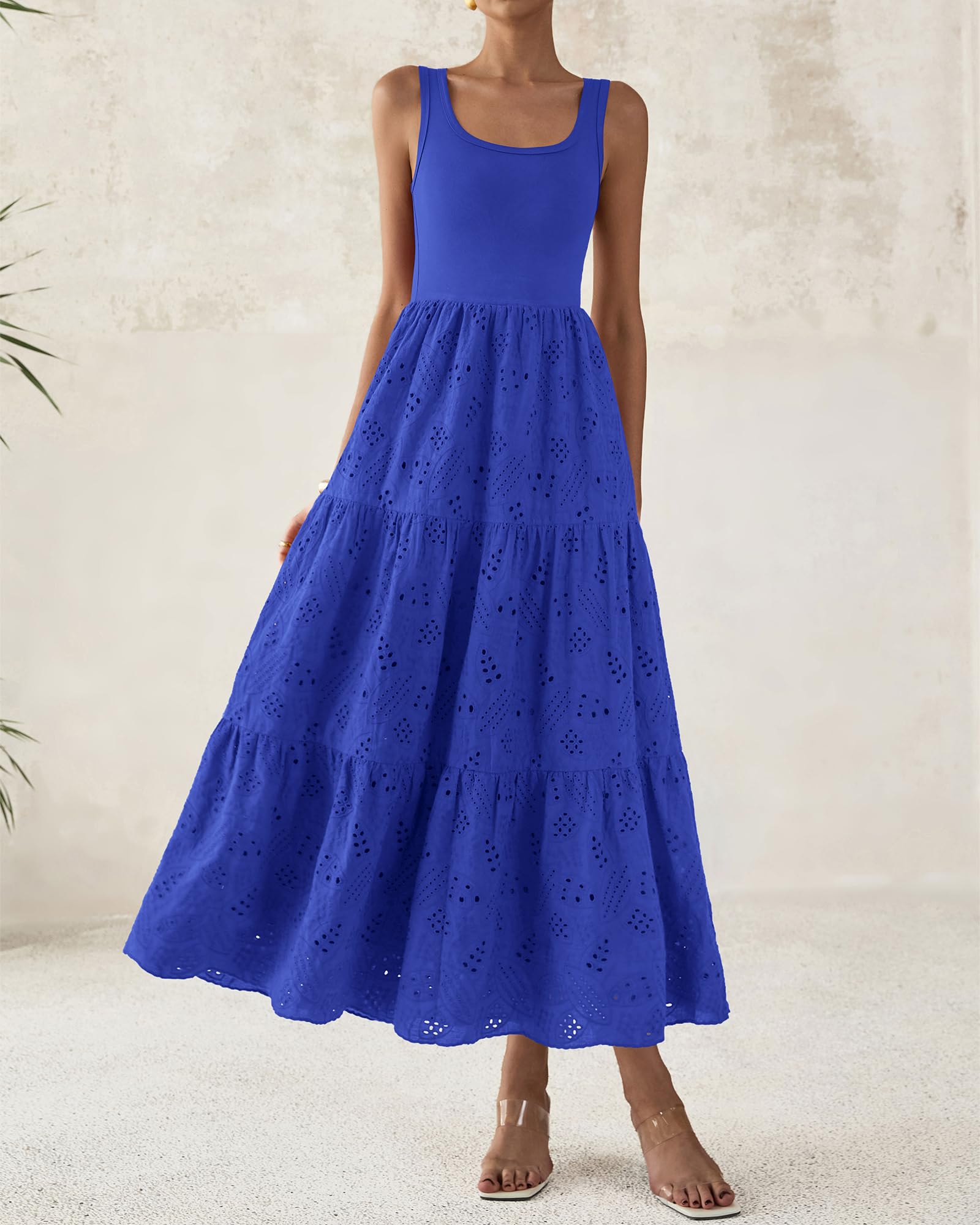 Foto 8 pulgar | Vestido Btfbm Para Mujer Con Ojales De Verano, Midi, Sin Mangas, Azul Brillante - Venta Internacional.