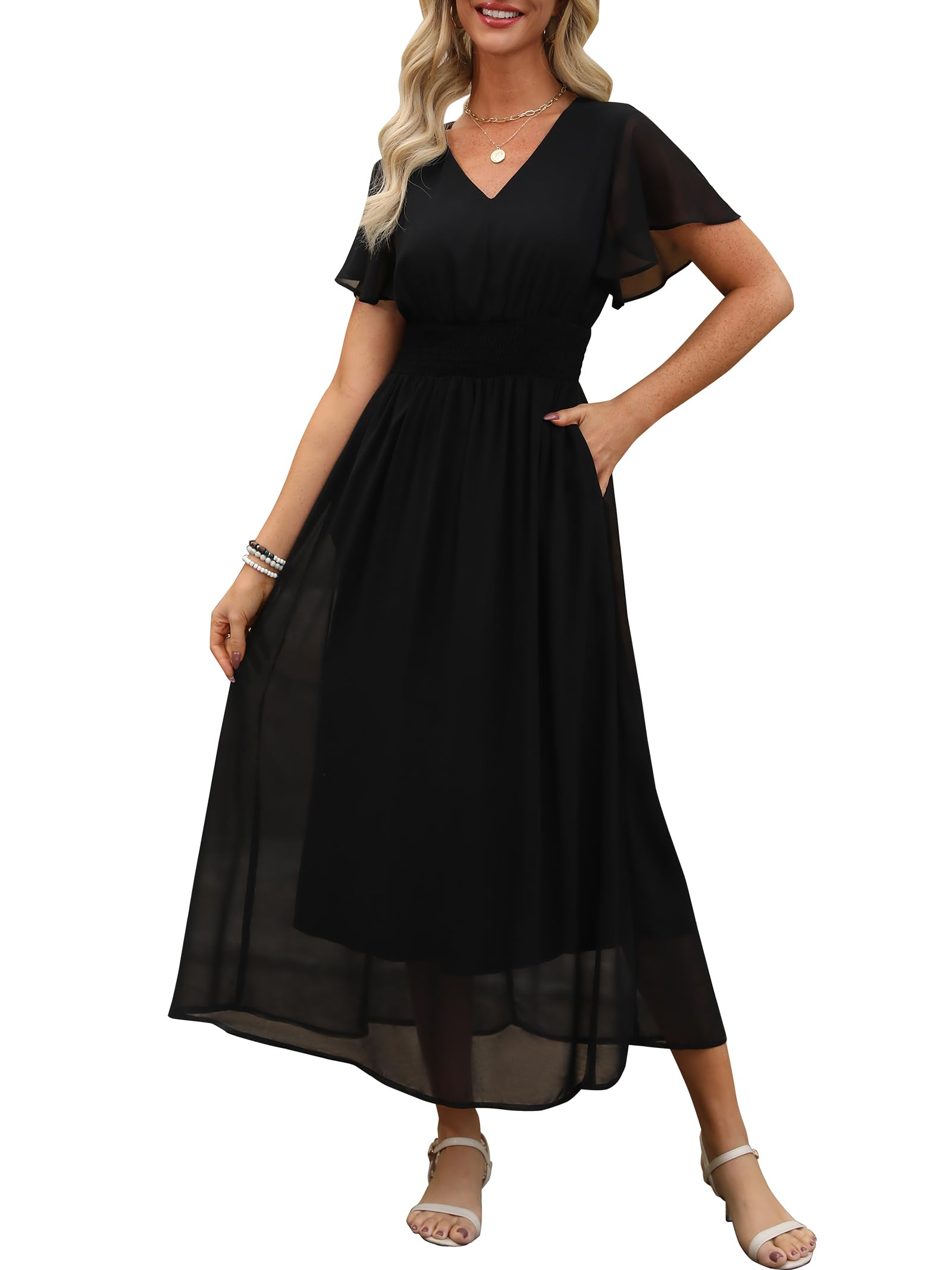 Vestido Largo Anrabess De Verano Con Cuello En V Y Estampado Floral De Chifón Para Mujer - Venta Internacional.