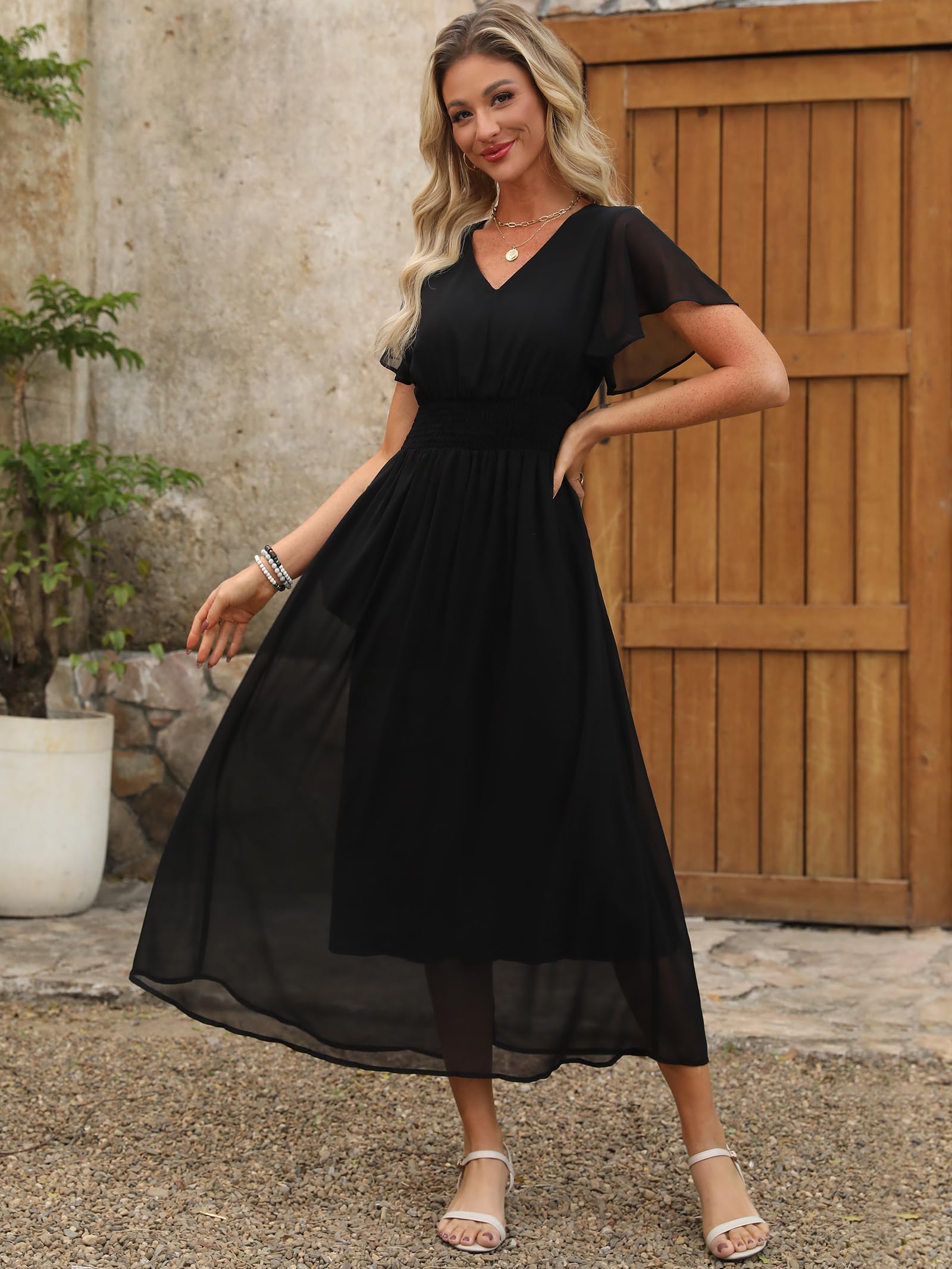 Foto 7 pulgar | Vestido Largo Anrabess De Verano Con Cuello En V Y Estampado Floral De Chifón Para Mujer - Venta Internacional.