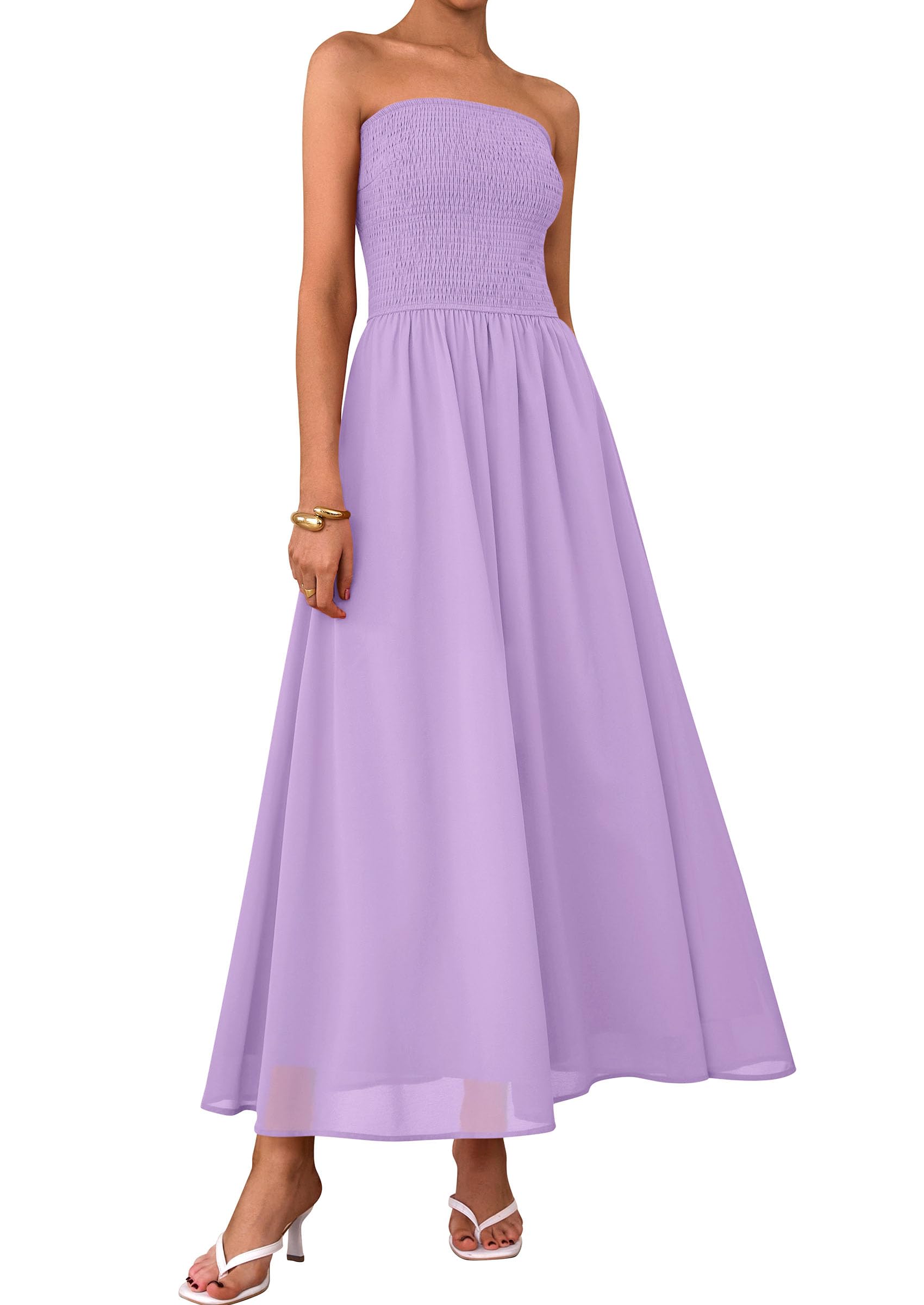 Foto 2 pulgar | Vestido De Invitada De Boda Prettygarden Tube Top Maxi Morado Xxl - Venta Internacional.