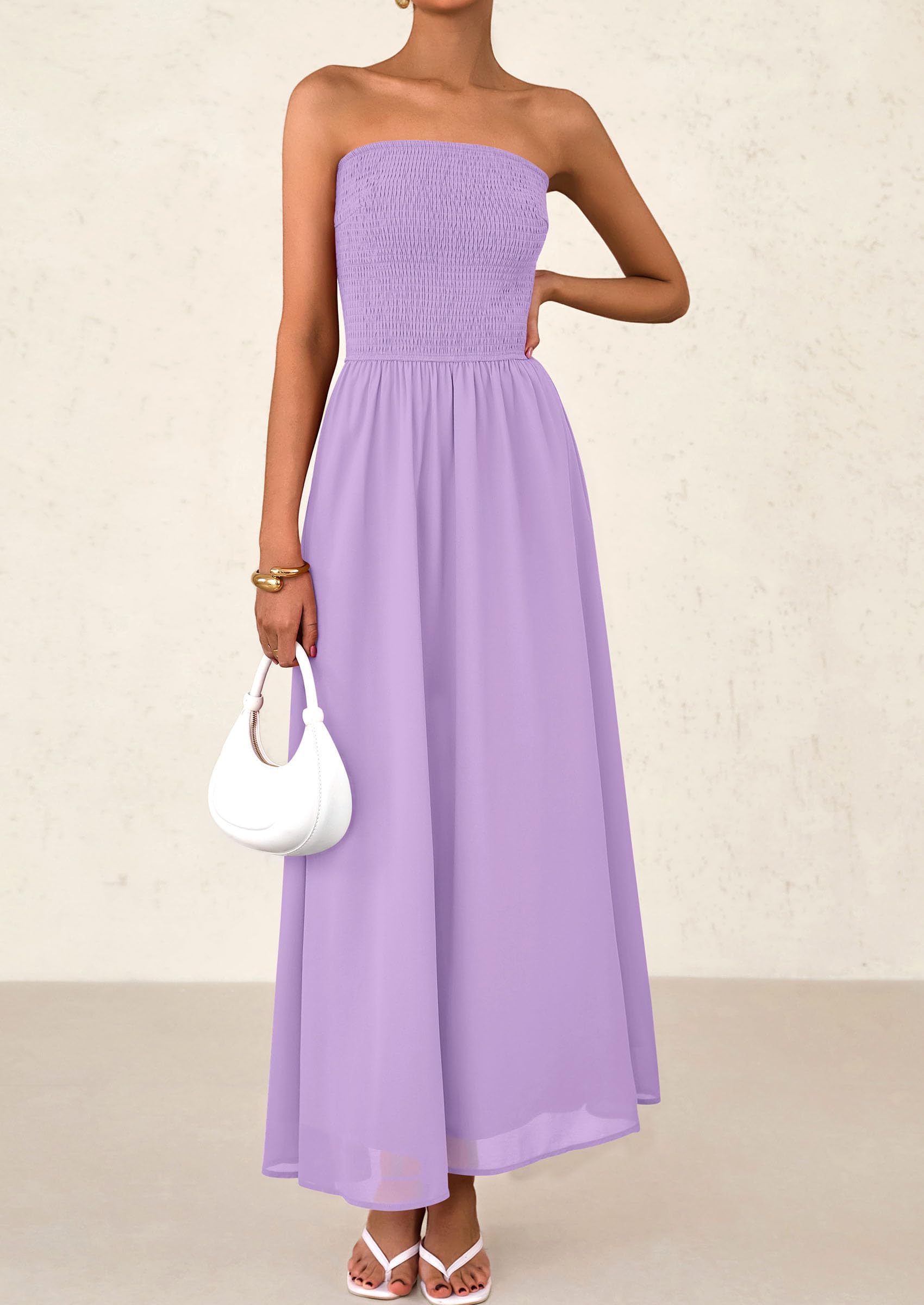 Foto 4 pulgar | Vestido De Invitada De Boda Prettygarden Tube Top Maxi Morado Xxl - Venta Internacional.