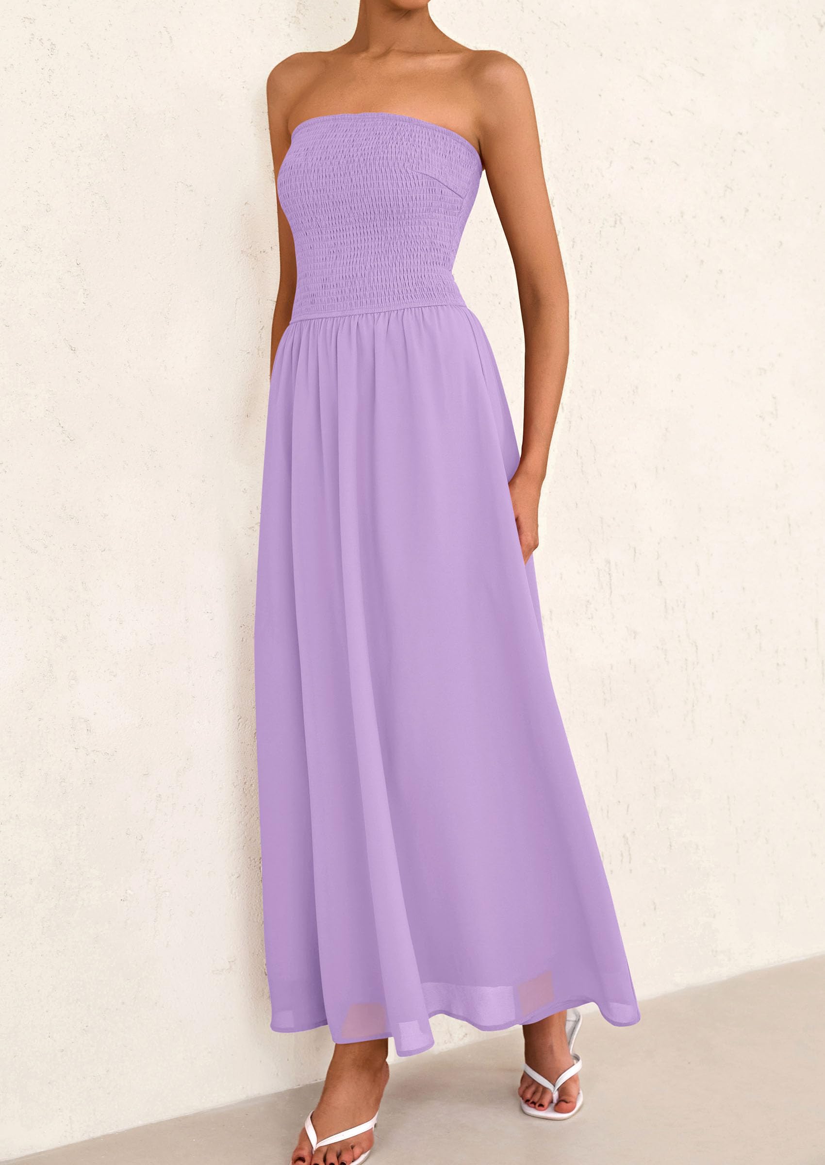 Foto 5 pulgar | Vestido De Invitada De Boda Prettygarden Tube Top Maxi Morado Xxl - Venta Internacional.