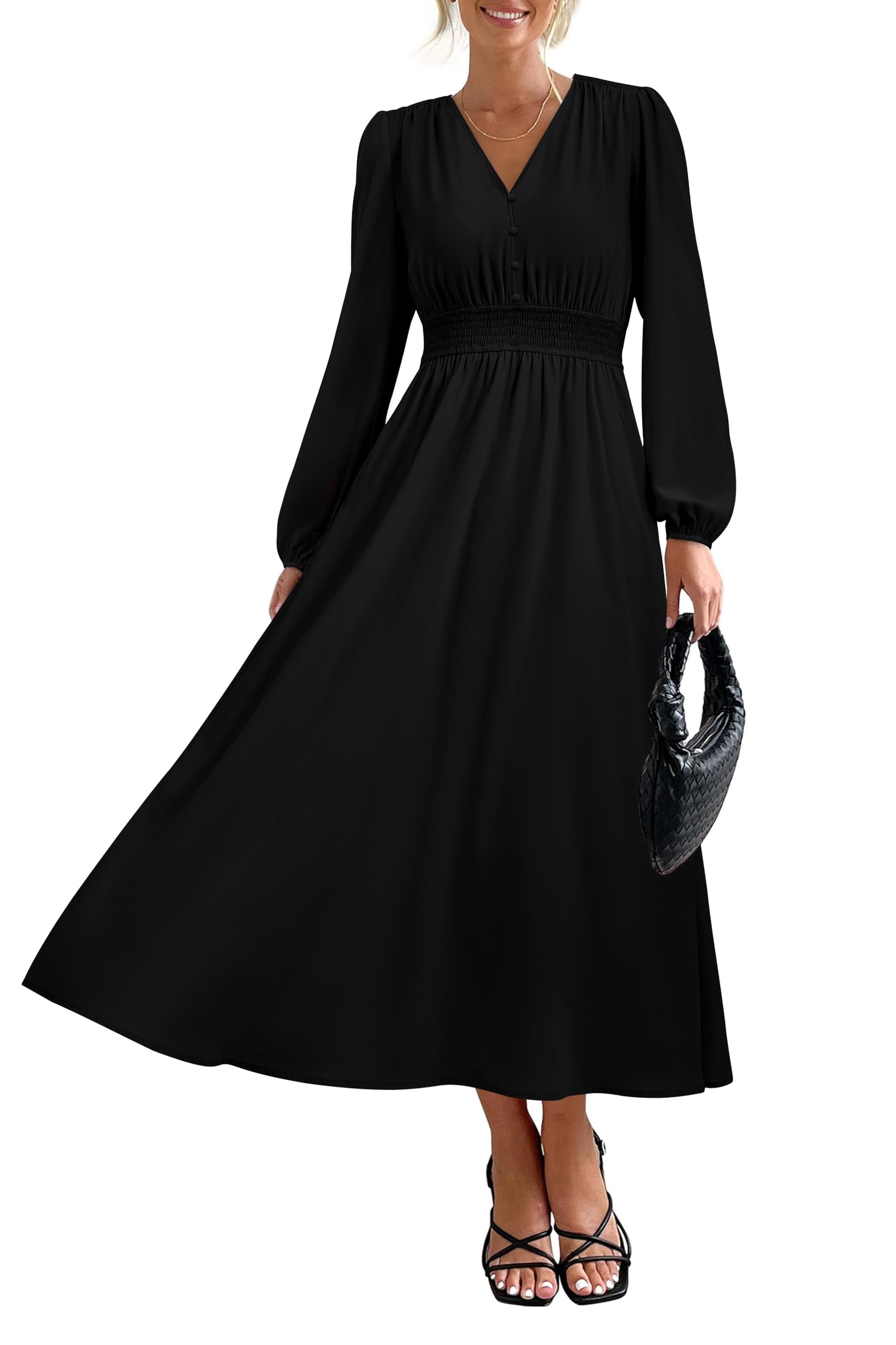 Vestido Largo Prettygarden 2025 Primavera Manga Larga Con Cuello En V Para Mujer - Venta Internacional.