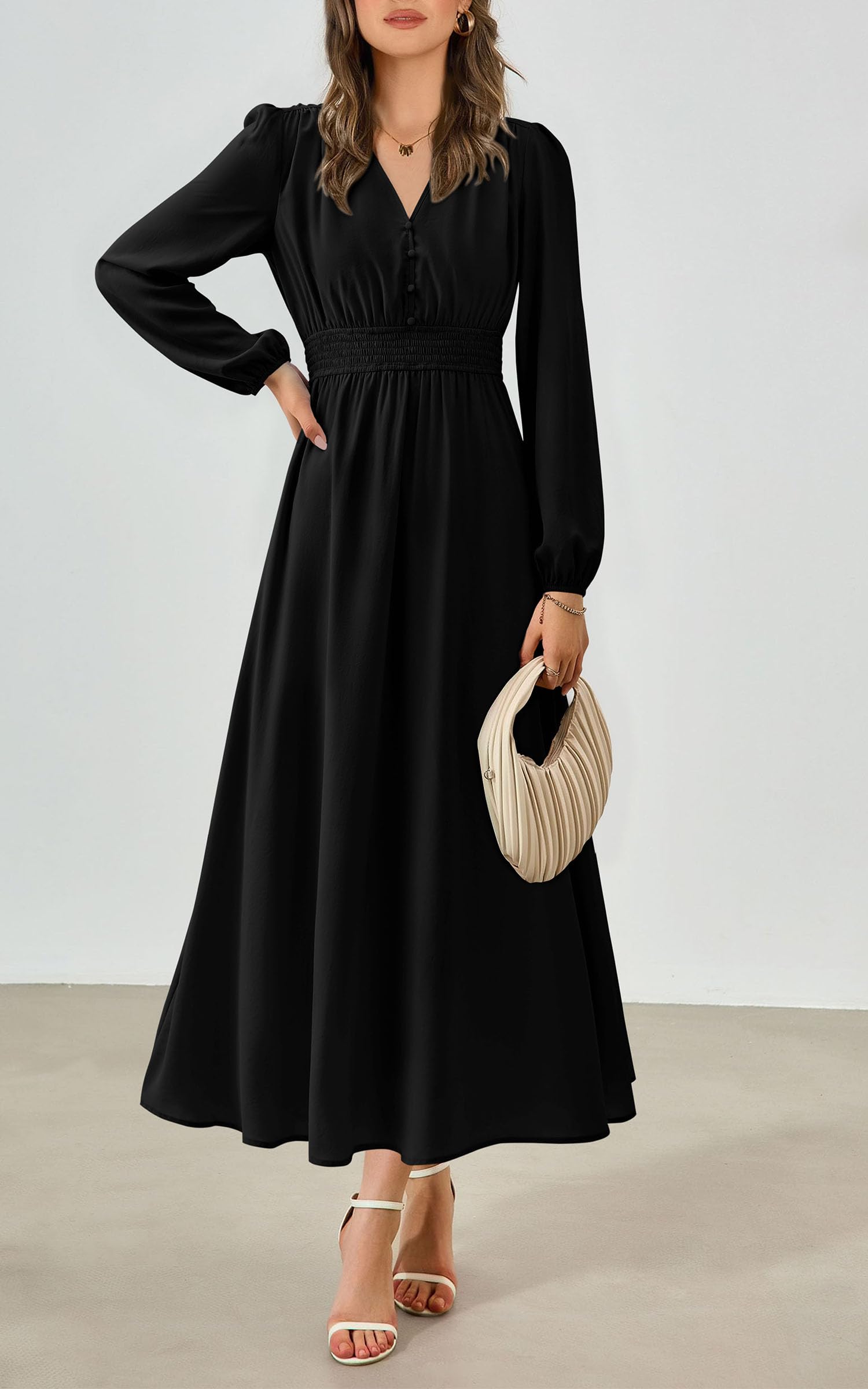 Foto 4 | Vestido Largo Prettygarden 2025 Primavera Manga Larga Con Cuello En V Para Mujer - Venta Internacional.